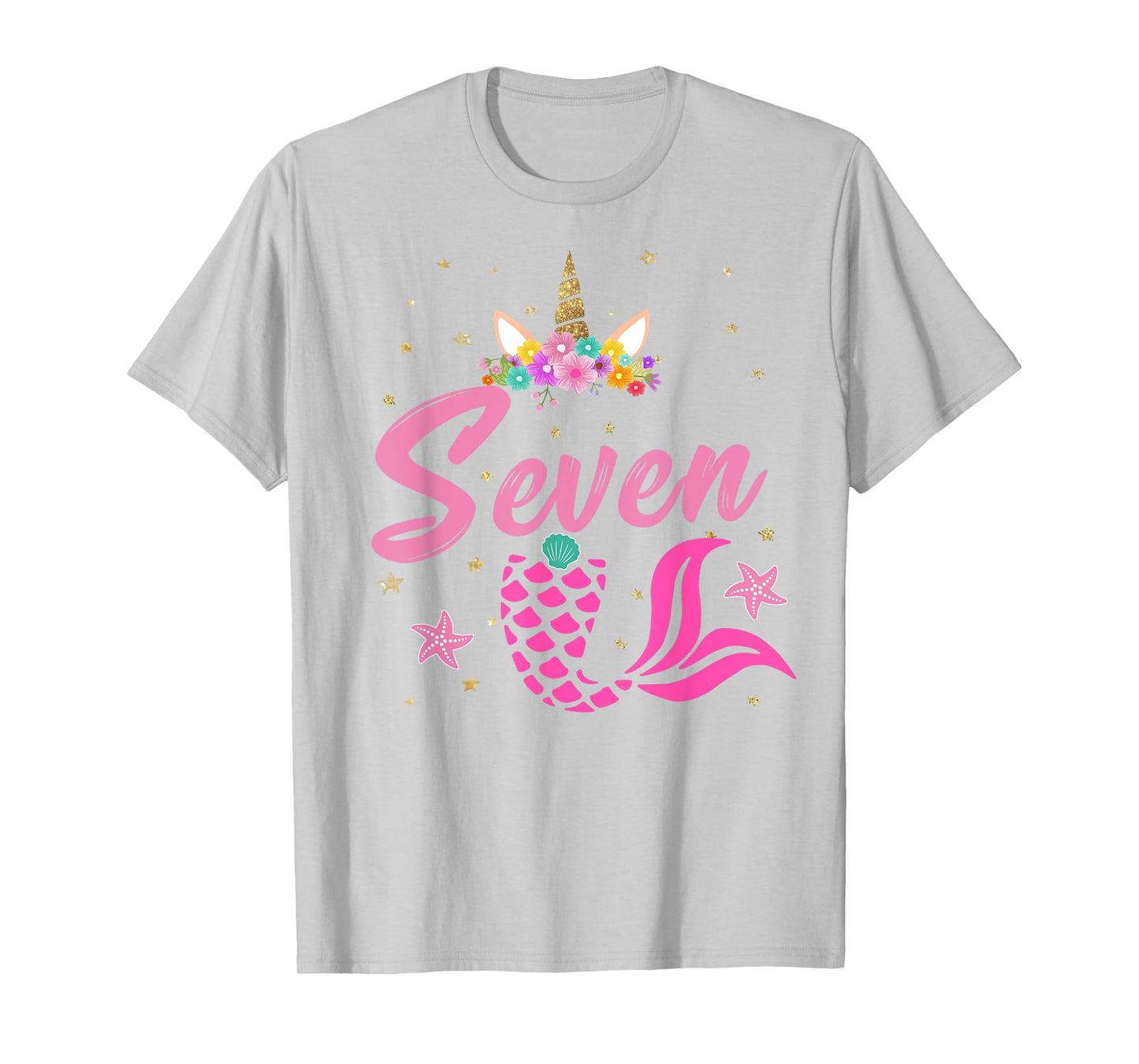 7th Birthday Girl Unicorn Shirt Mermaid Tail 7 Years Old T-Shirt