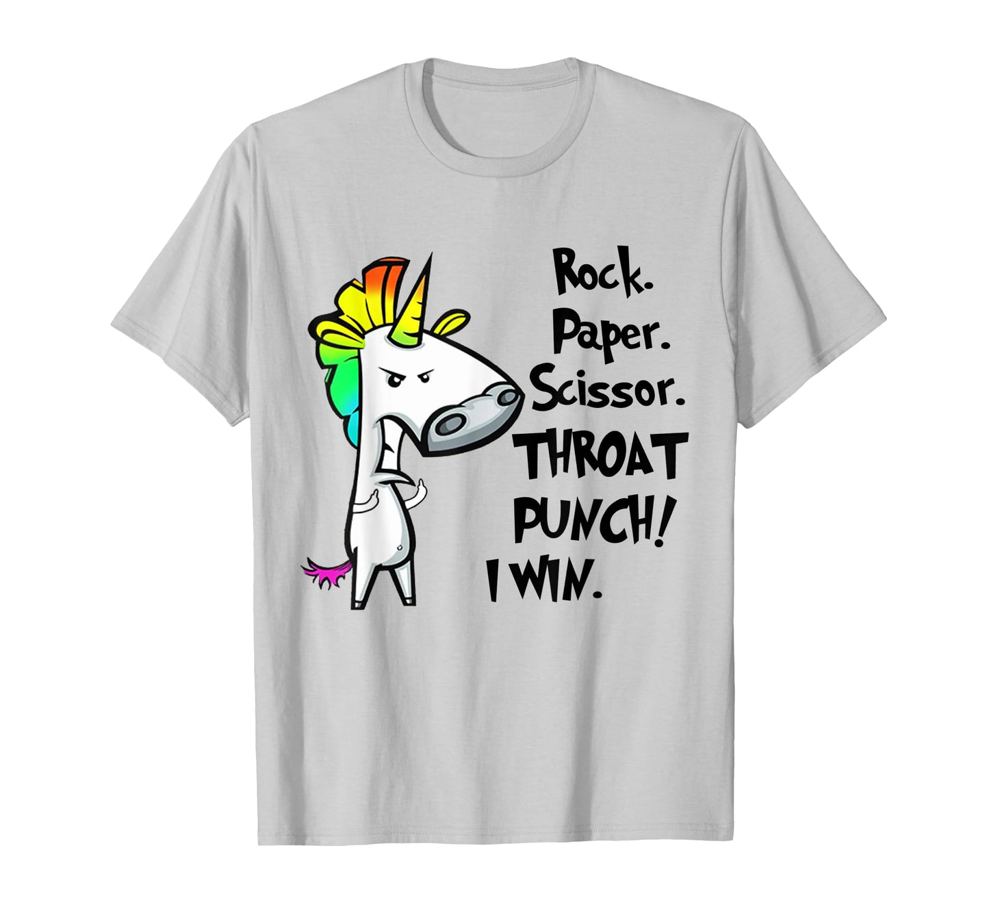 Unicorn Rock Paper Scissors Throat Punch I Win T-Shirt