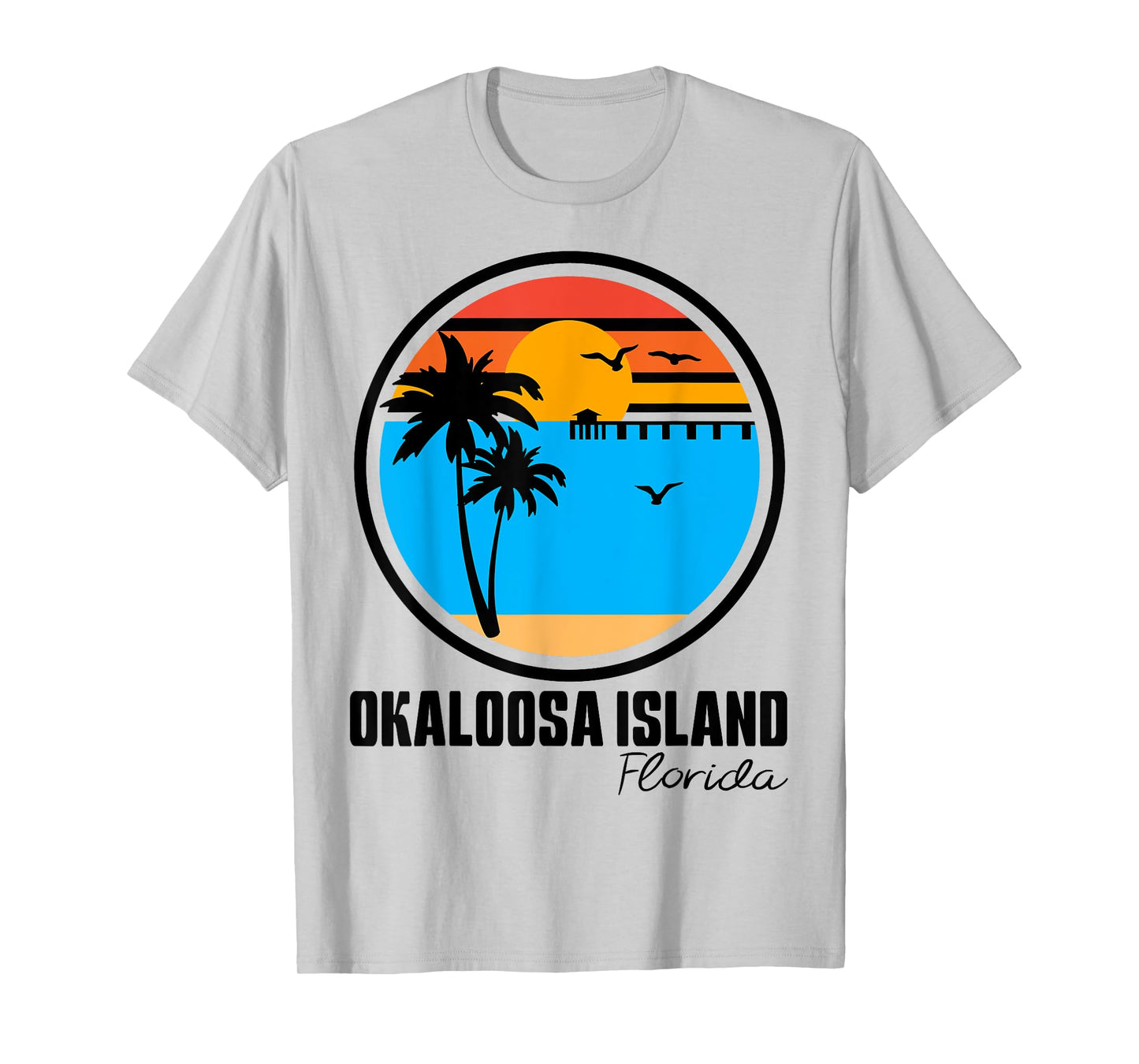 Okaloosa Island Destin Florida Sunset Ocean Palm Tree Beach T-Shirt for Men Women Girls Kids