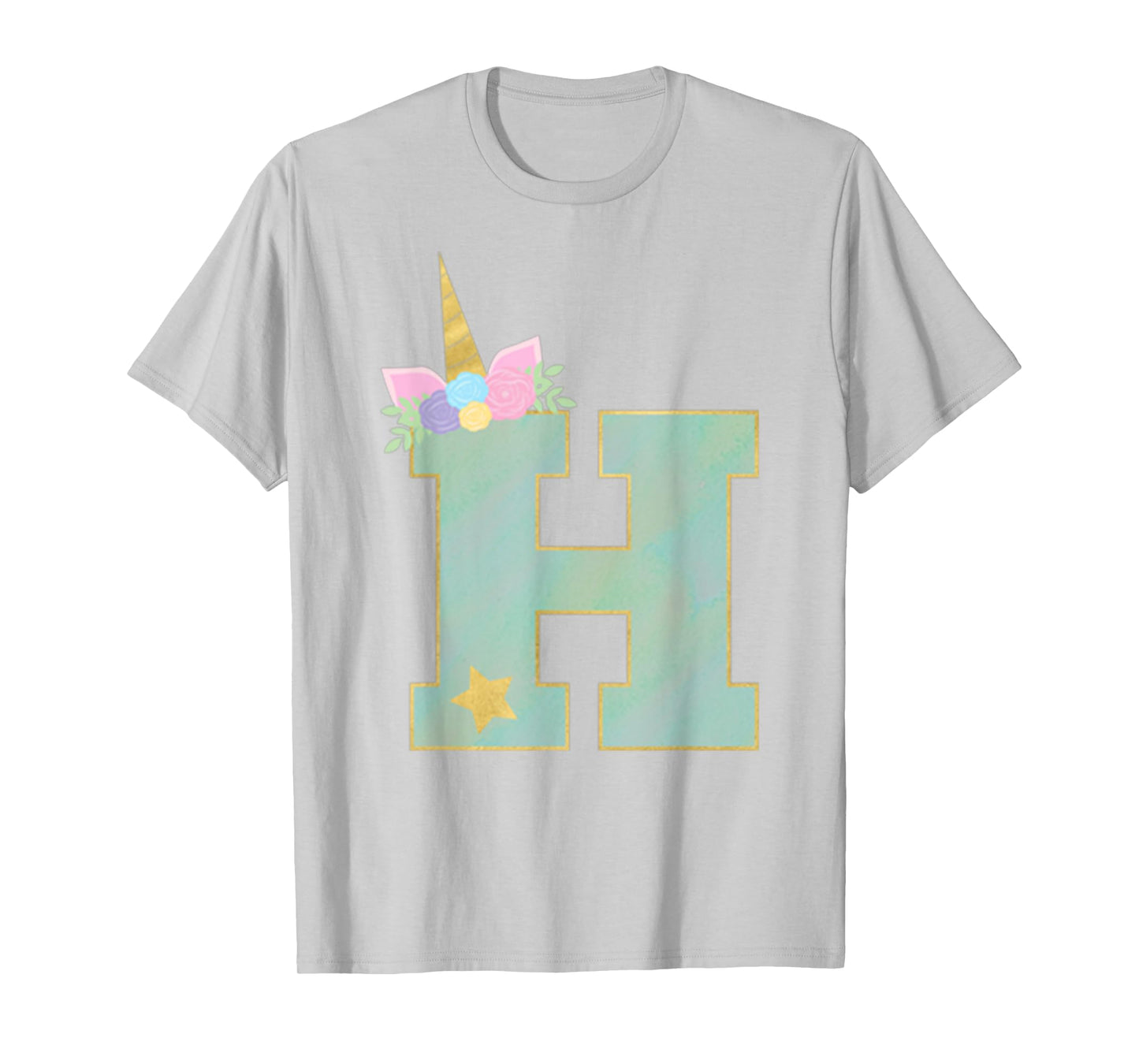 Initial Letter H Unicorn Monogram for Girls Unicorn Birthday T-Shirt