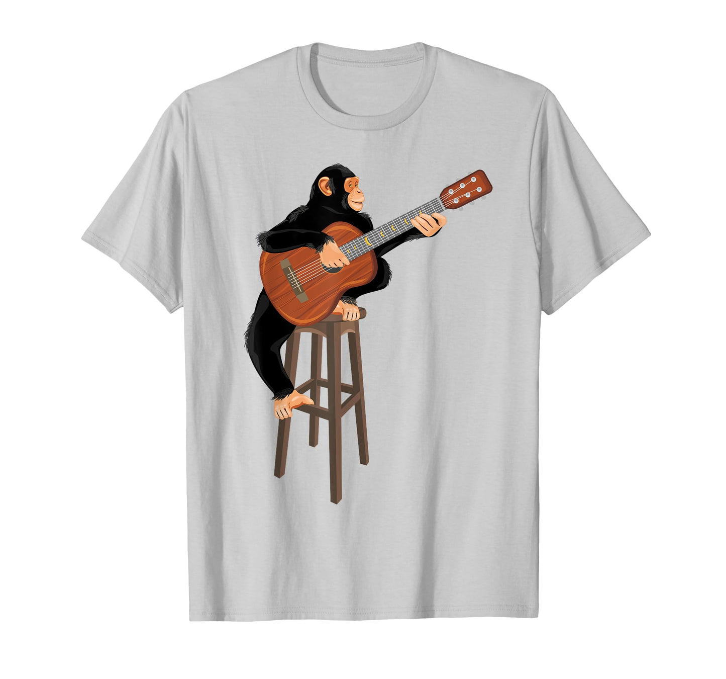 Chimpanzee playing acoustic guitar. Funny monkey T-Shirt