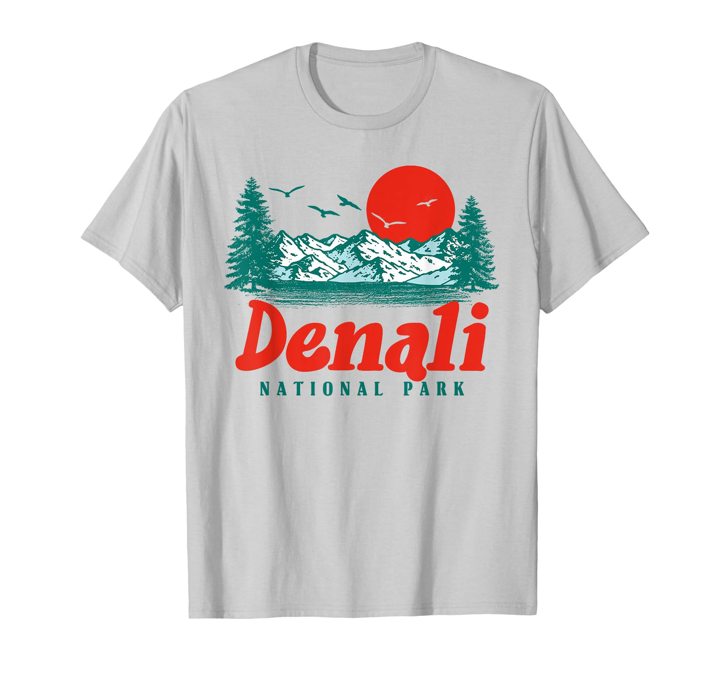 Retro Denali National Park Mountain Trees & Sun Graphic T-Shirt