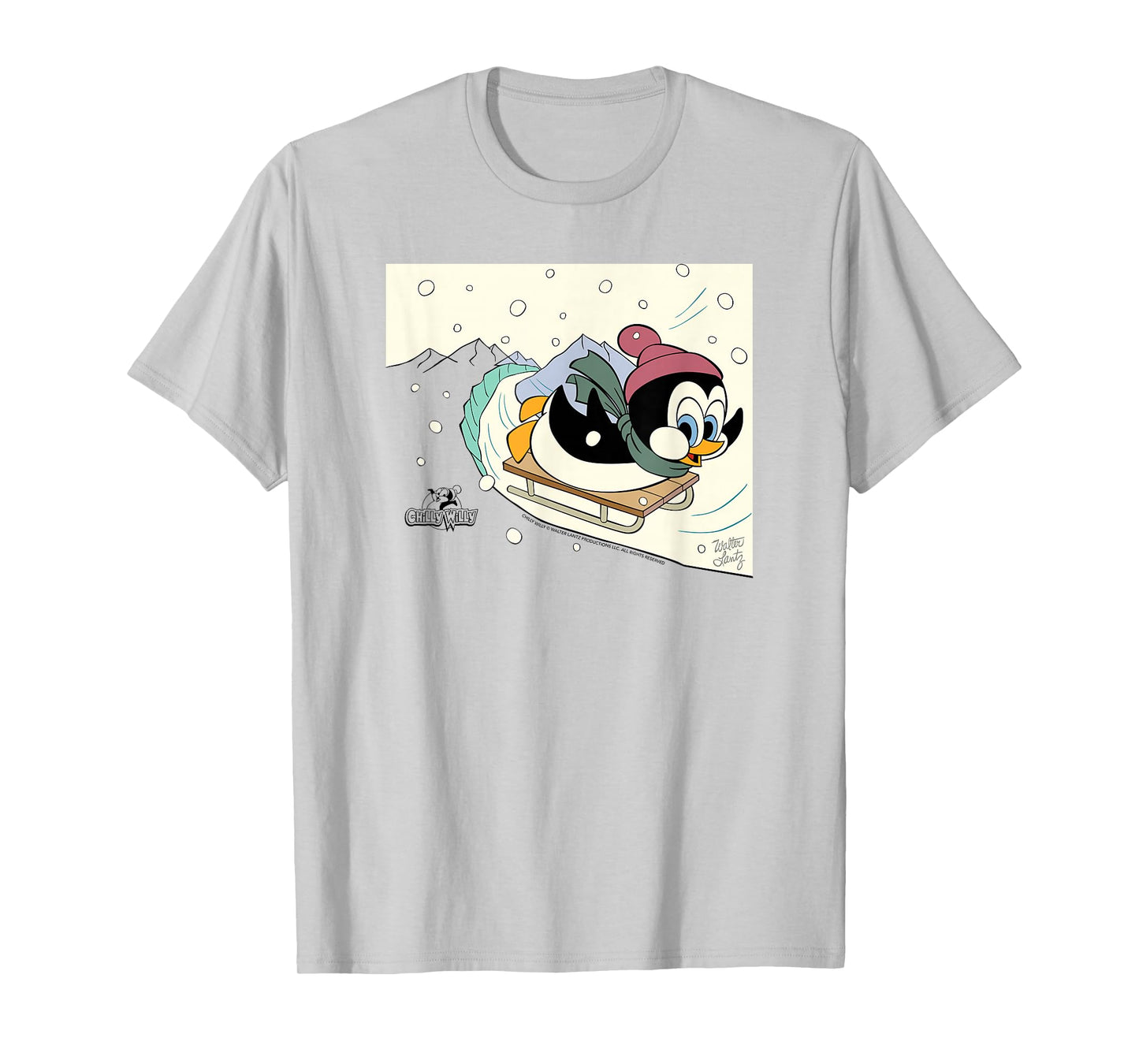 Chilly Willy the Penguin Sledding Holiday T-Shirt