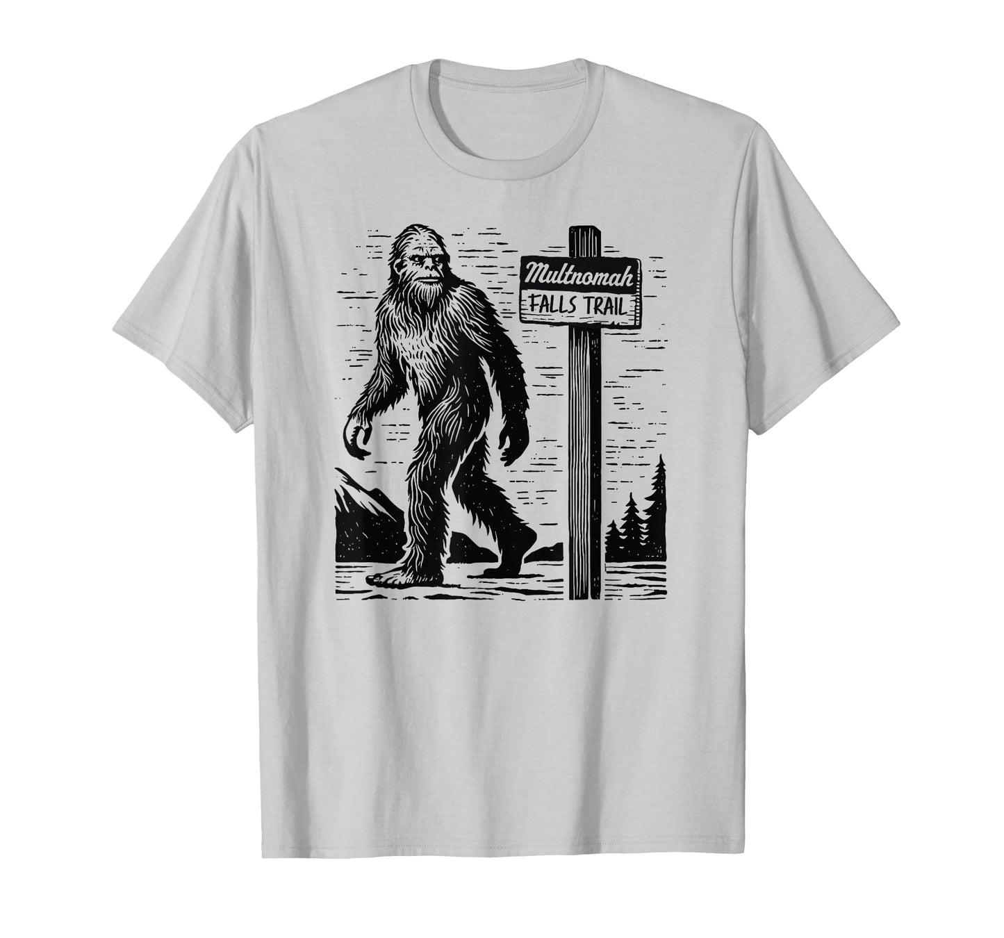 Multnomah Falls Trail Vintage Hiking & Road Trip Bigfoot T-Shirt