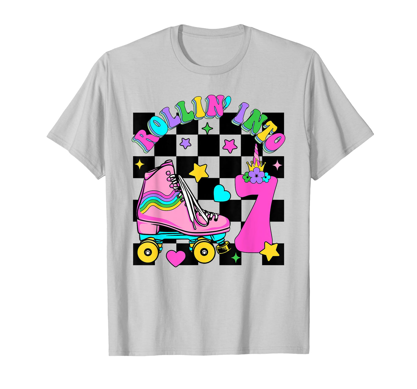Rolling Into 7 Years Old Skater 7th Birthday Kids Girls T-Shirt