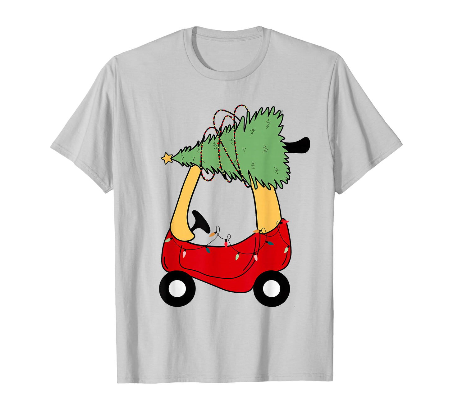 Retro Christmas Tree on Red Car Boys Girls Kids Xmas Holiday T-Shirt