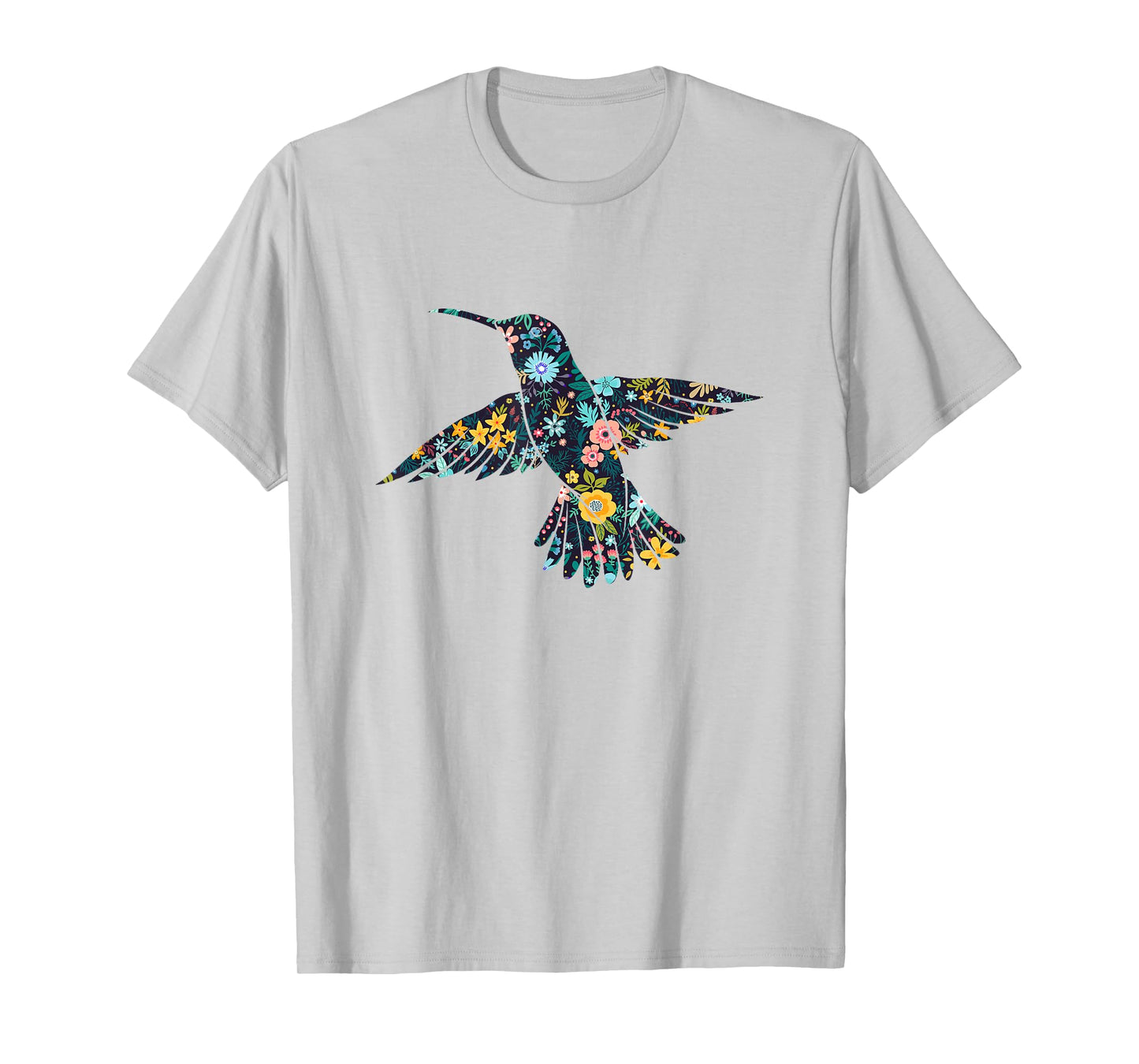 Floral Hummingbird Birds Silhouette Womens Girls Graphic T-Shirt