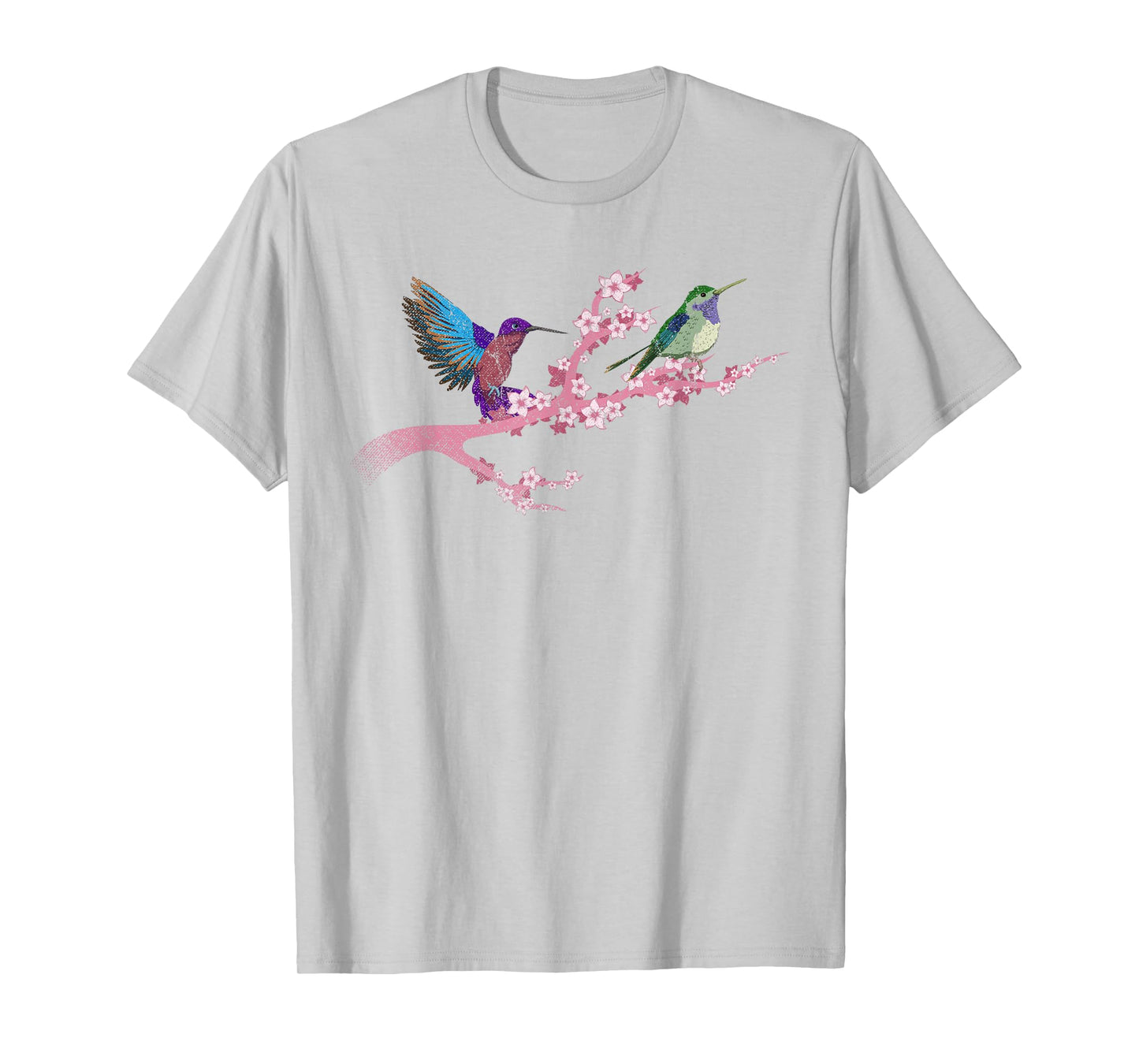 Bird Flowers Cherry Blossom Animal Vintage Hummingbird T-Shirt