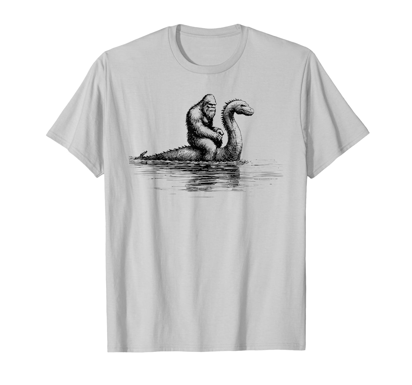 funny bigfoot sasquatch riding loch ness monster cryptid T-Shirt