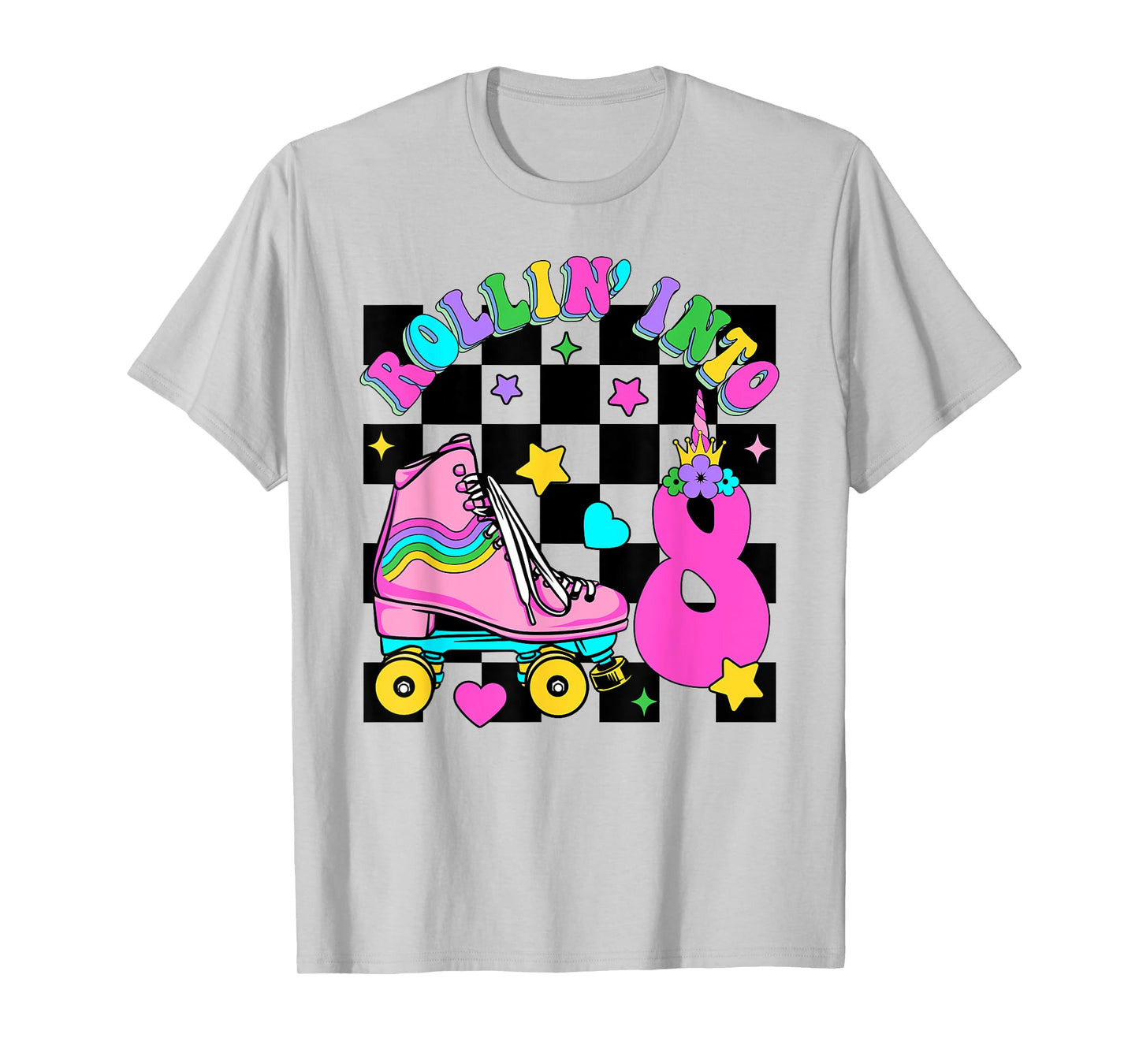 Rolling Into 8 Years Old Skater 8th Birthday Kids Girls T-Shirt