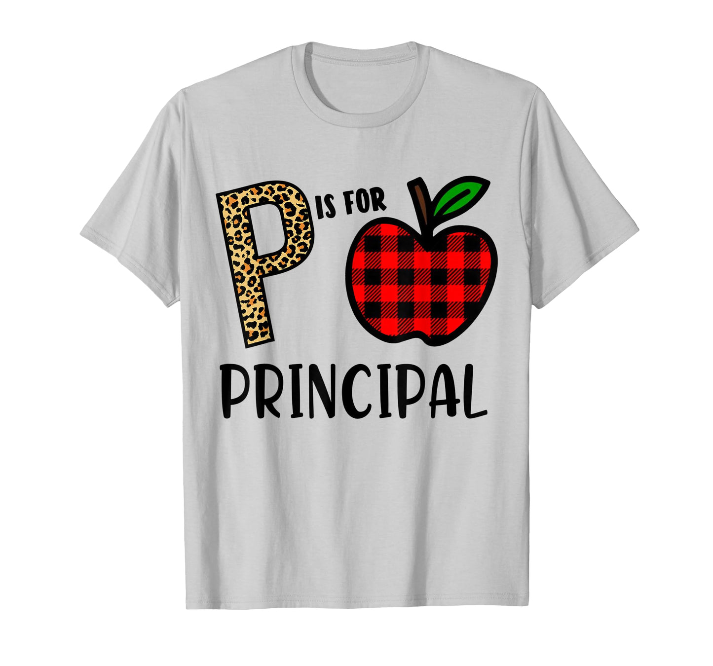 P is for Principal Leopard Buffalo Plaid T-Shirt