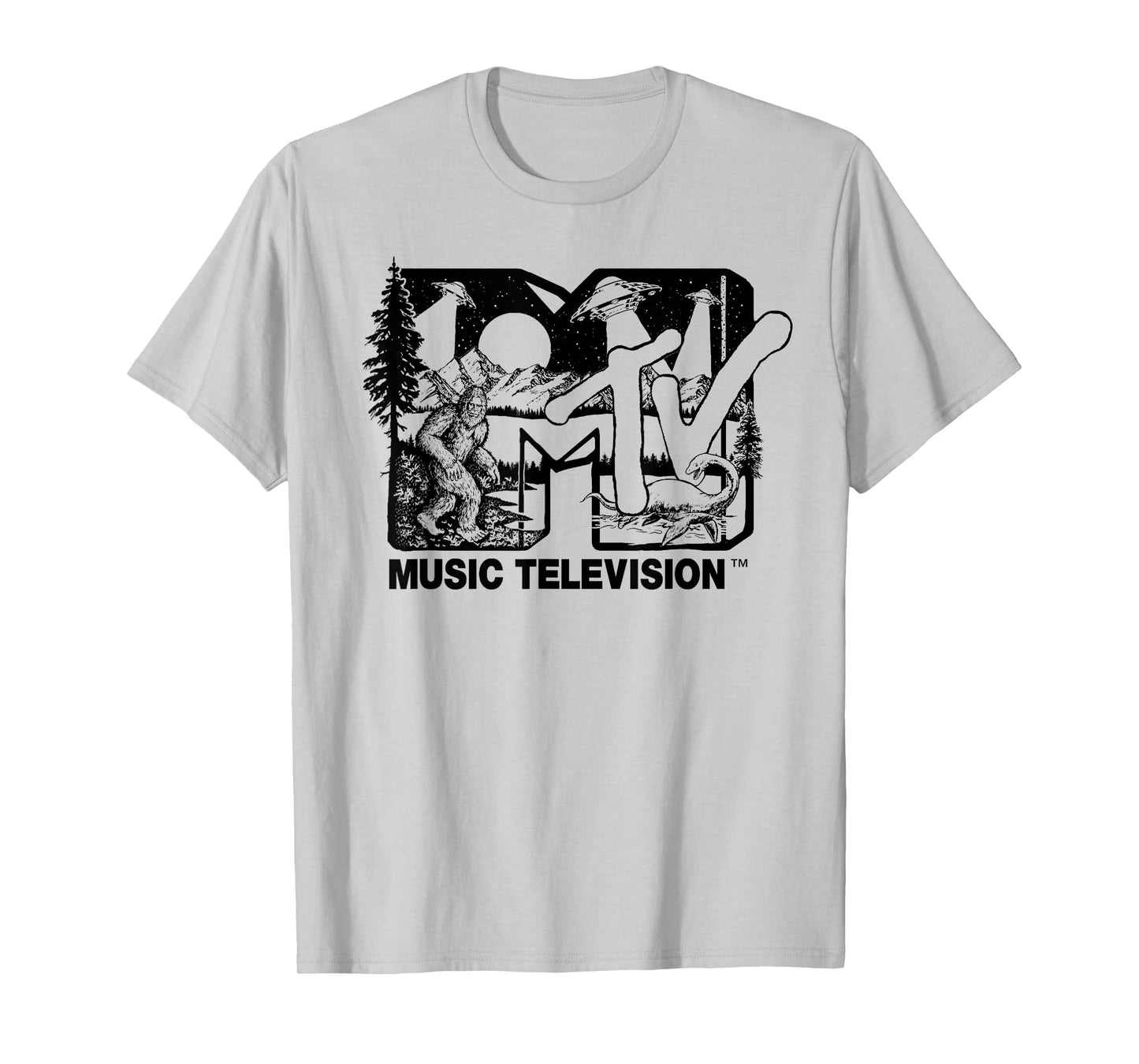 Mademark x MTV - Cryptid-Filled MTV Logo Feat. Bigfoot, UFO, & Nessie Outline T-Shirt