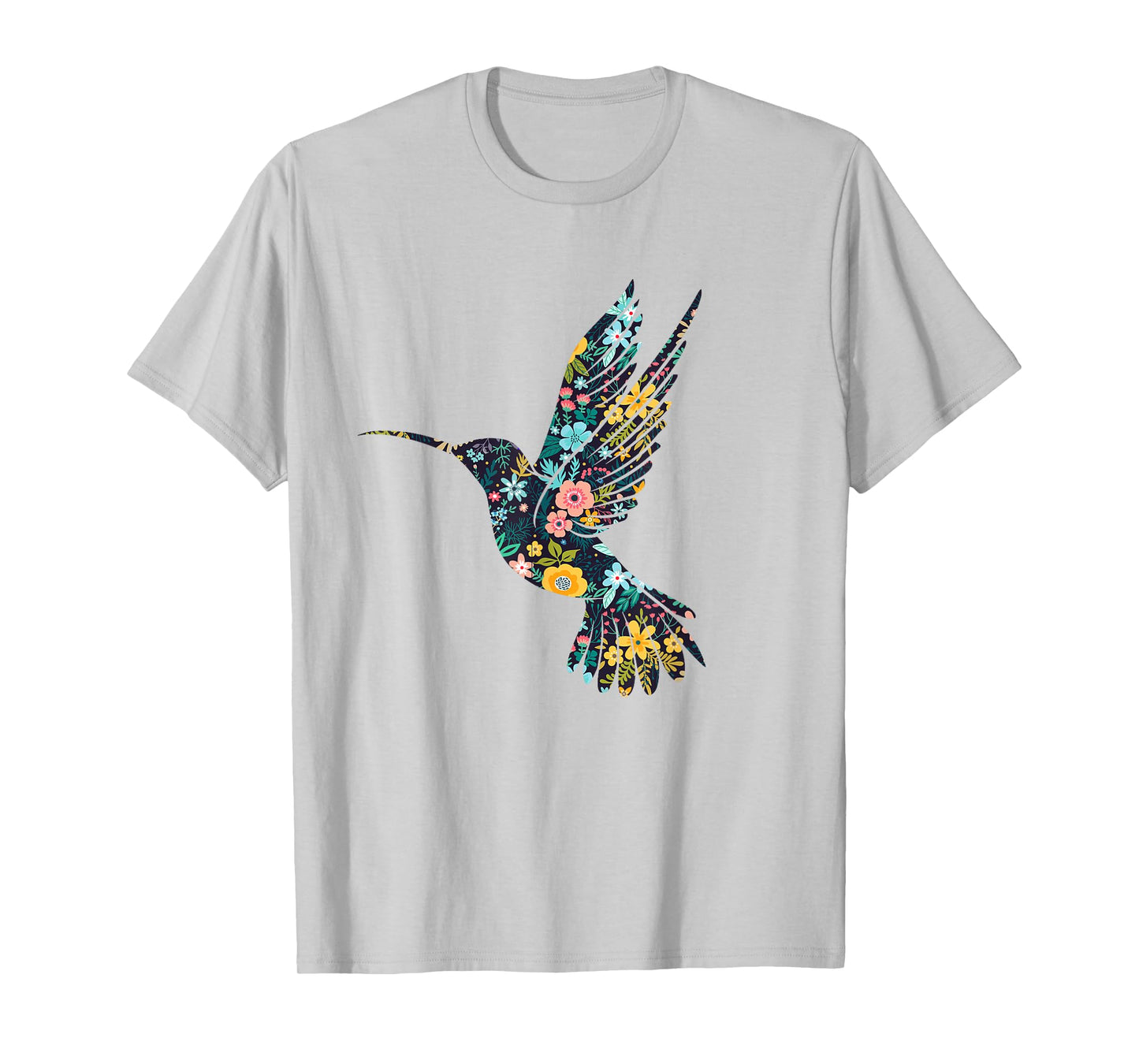 Floral Hummingbird Silhouette Womens Girls Graphic T-Shirt