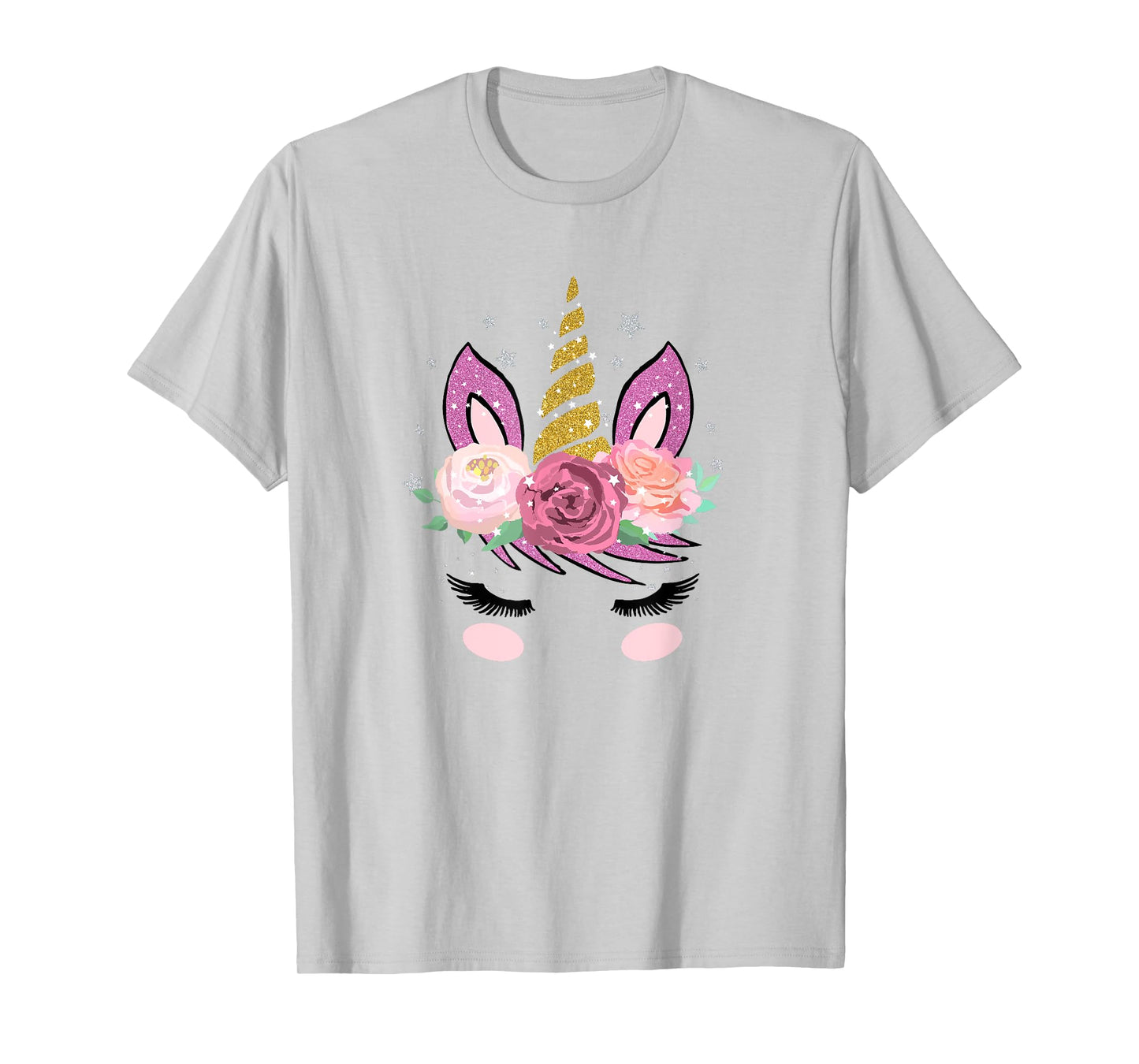 Cute Unicorn Face With Flowers And Beautiful Lashes Gift T-Shirt