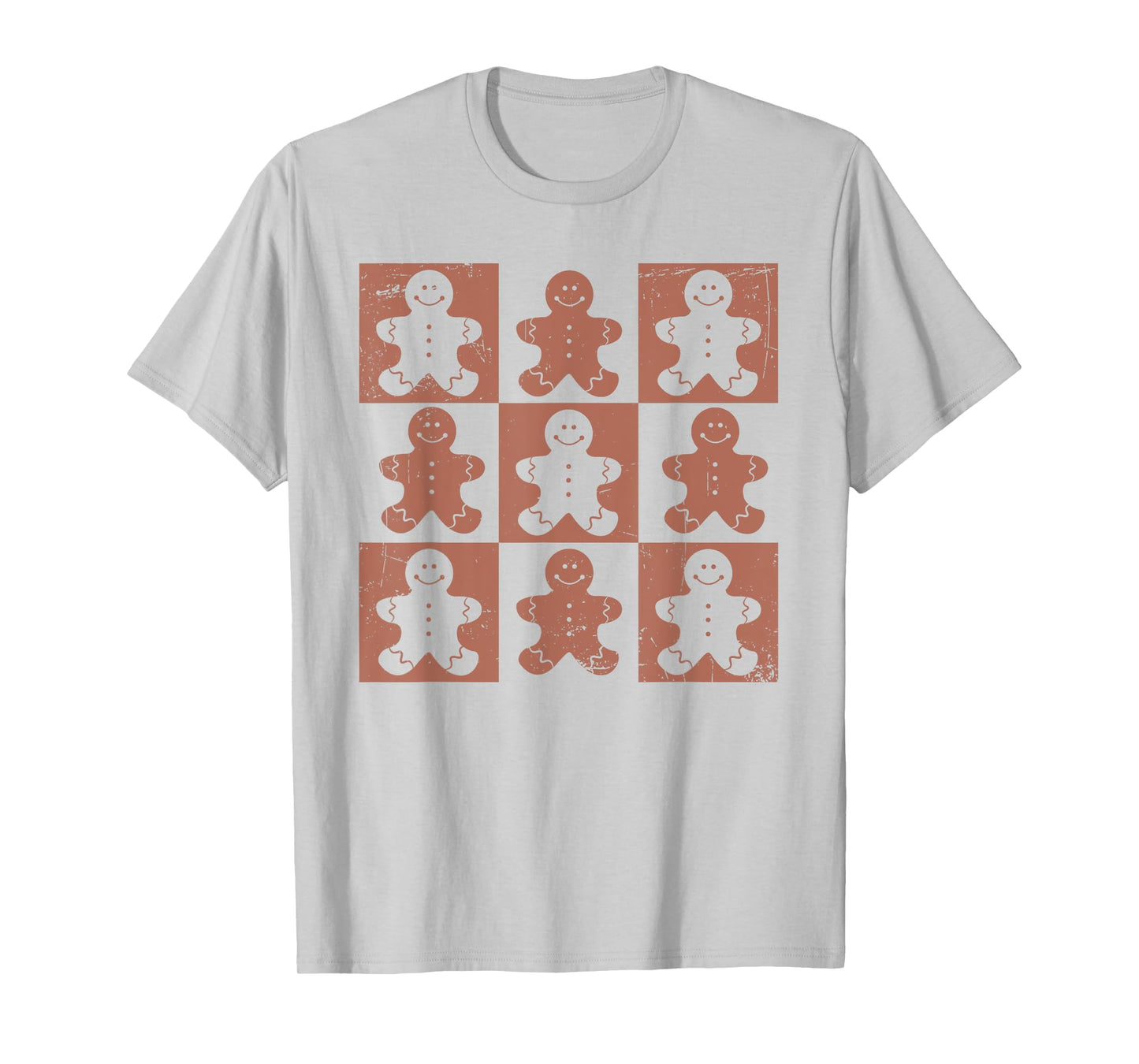 Vintage Christmas Gifts Women Men Gingerbread Retro Checkered Gingerbread Man Distressed Christmas Pajamas T-Shirt