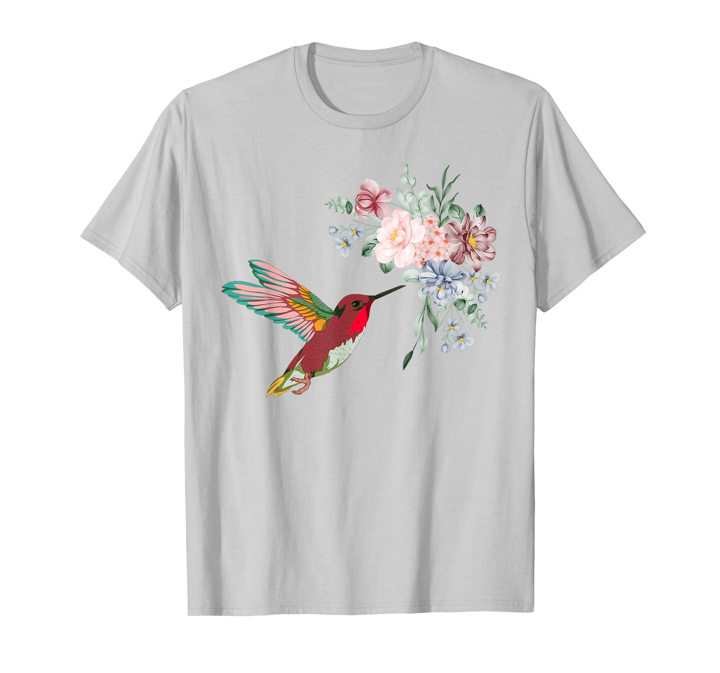 Pretty Bird Nature Animal Vintage Flowers Hummingbird T-Shirt