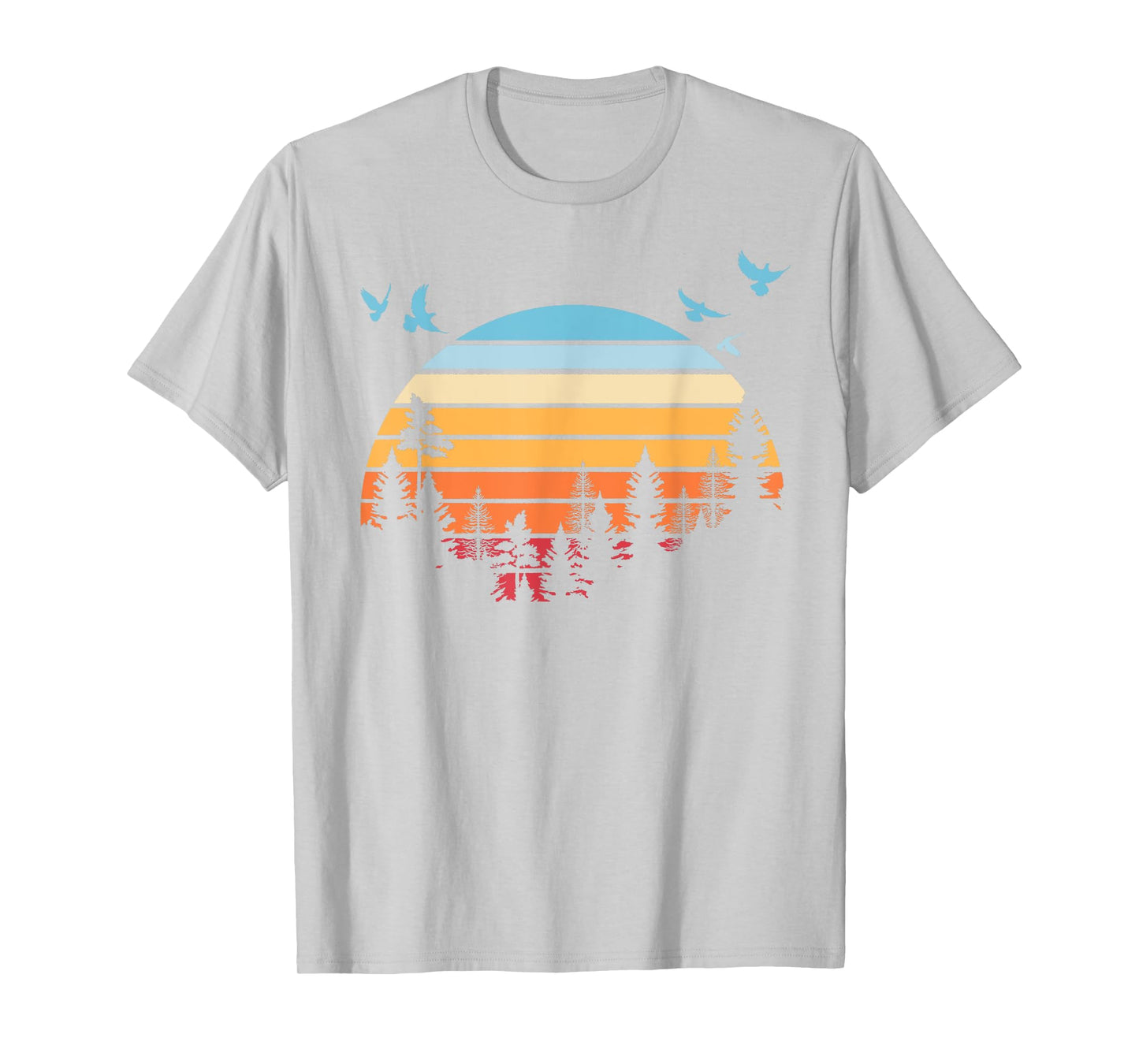 Retro Flock Of Birds Wildlife Nature Outdoors Trees Forest T-Shirt