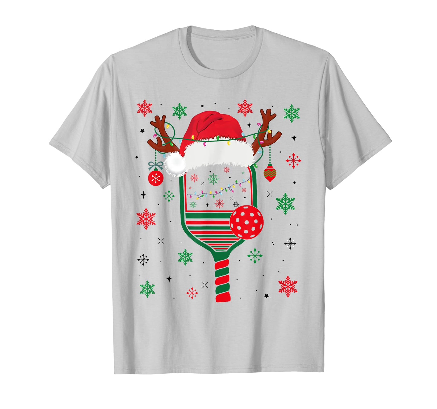 Pickleball Player Christmas Holiday Reindeer Xmas Women Men T-Shirt