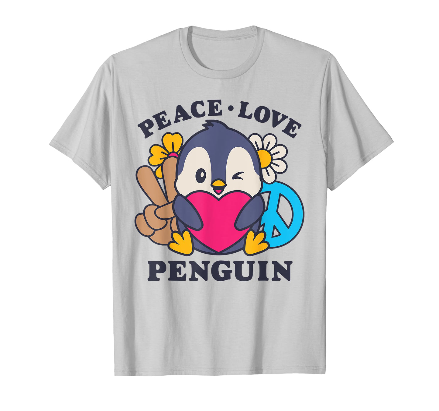 Peace Love Penguin Lovers Men Women Cute Bird Flowers Floral T-Shirt