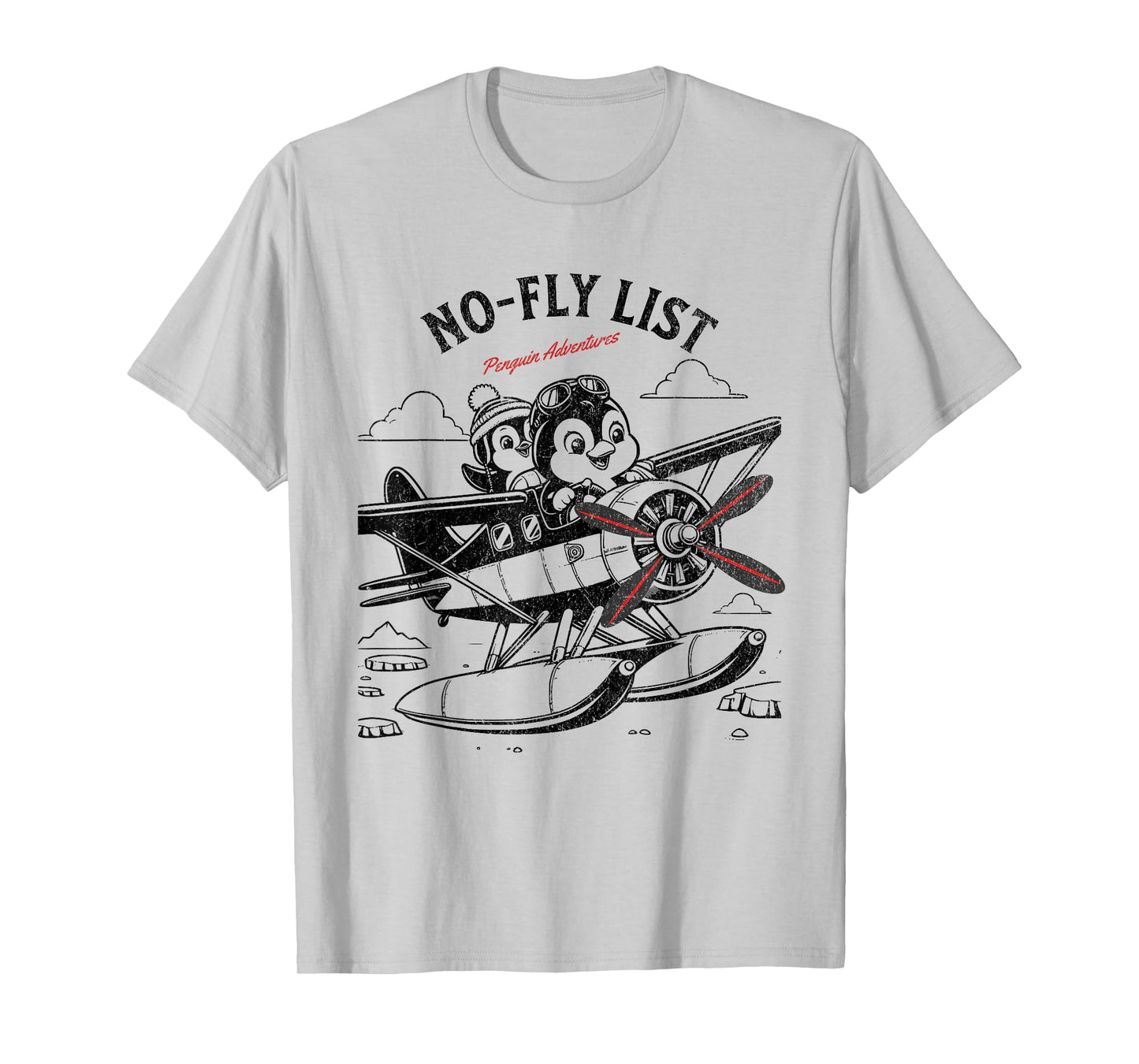 Flying Penguin Adventure No-Fly List Funny Penguin T-Shirt