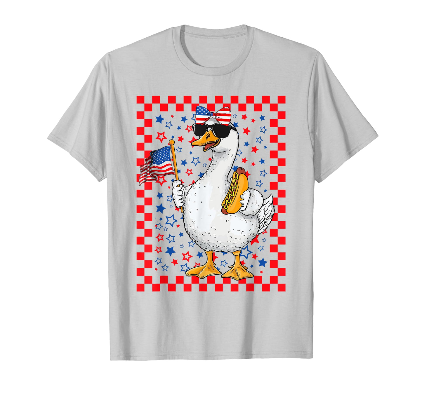 Cute Gooses & Bow Holding Hotdog USA Flag 4th Of July Girls T-Shirt