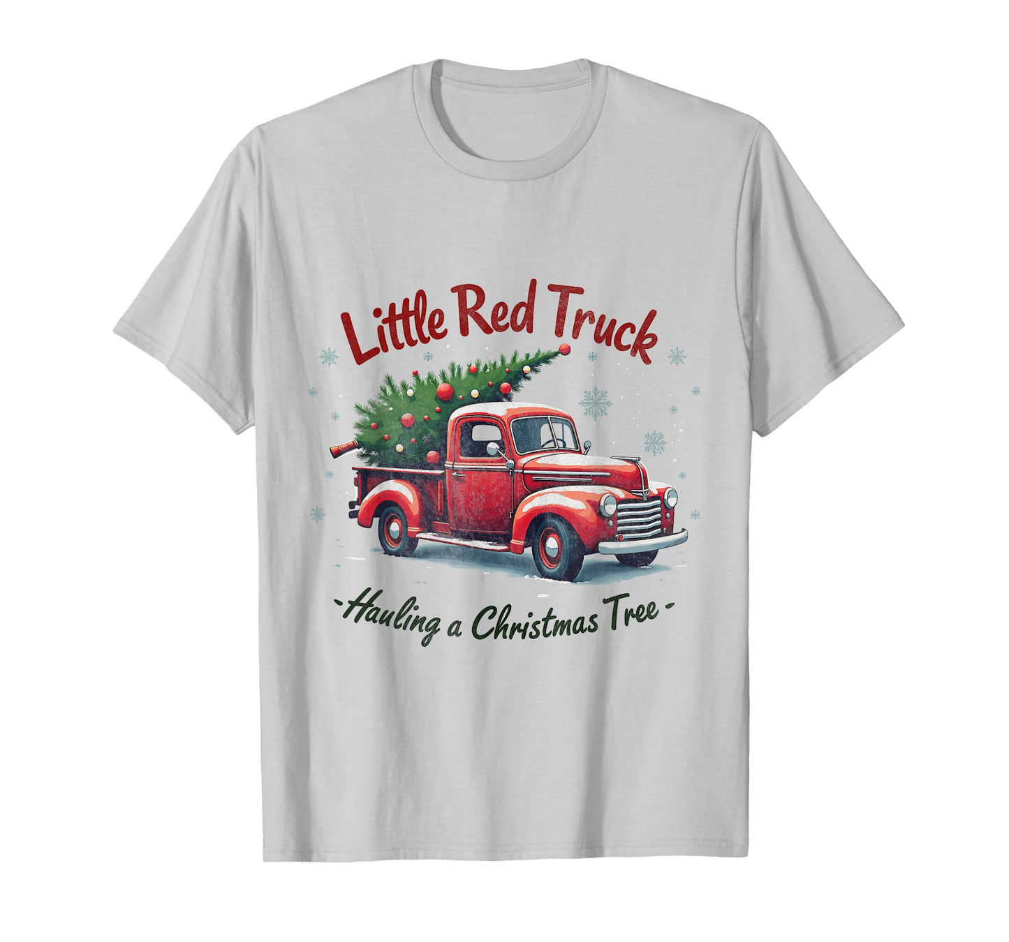 Little Red Truck Hauling a Christmas Tree Family Matching T-Shirt