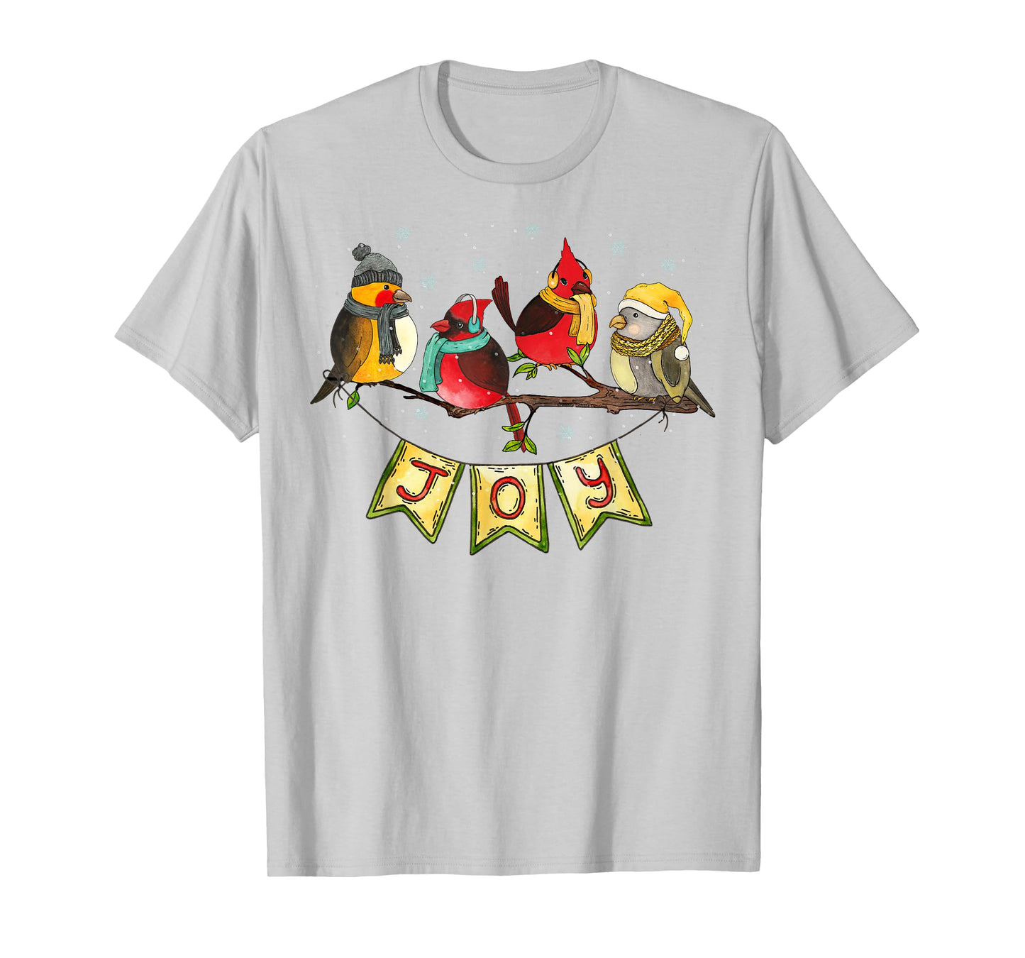 Pretty Winter Birds with Snow and JOY Birdwatchers Christmas T-Shirt