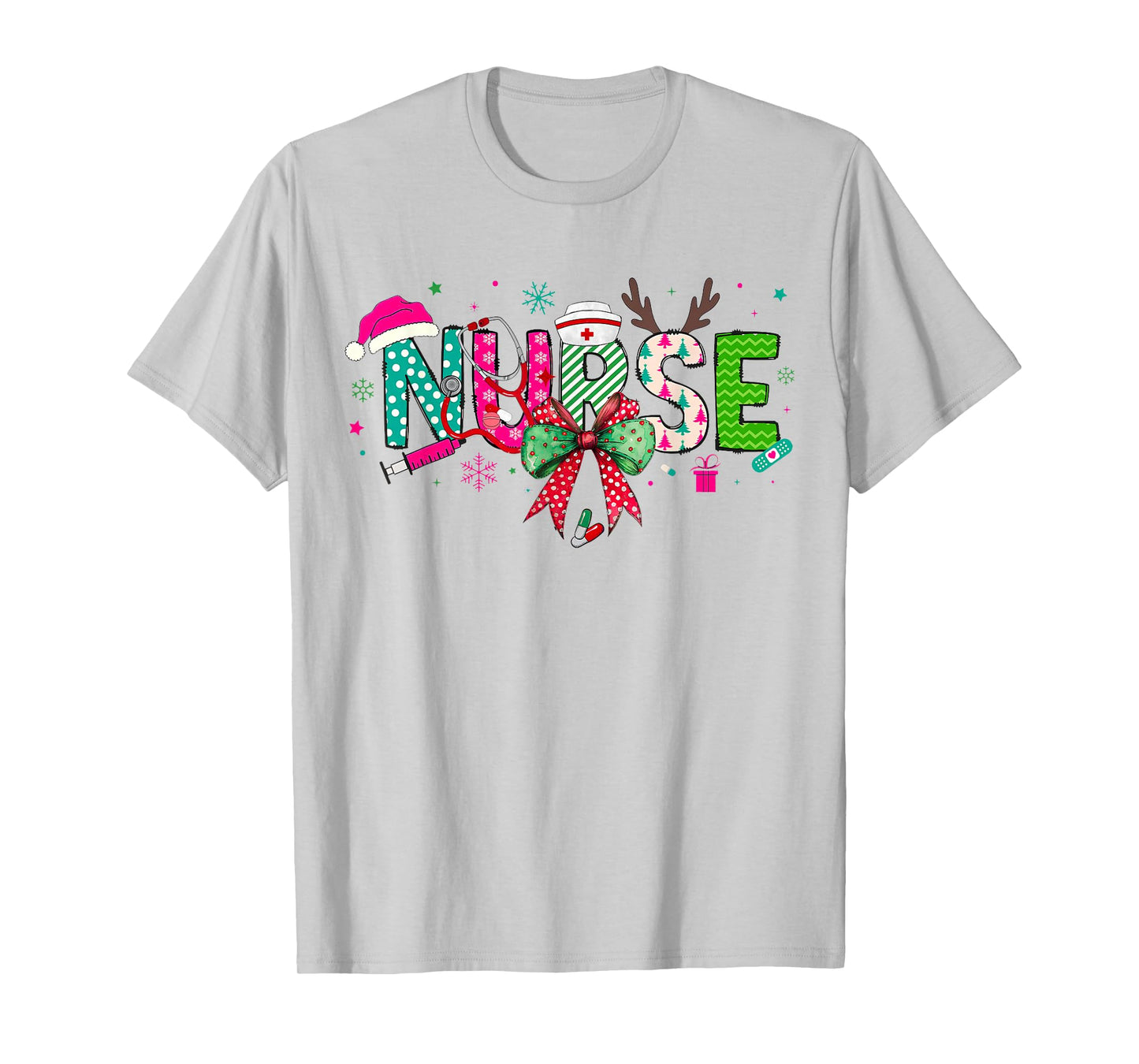 Christmas Nurse Stethoscope Xmas Coquette Bow Nursing School T-Shirt