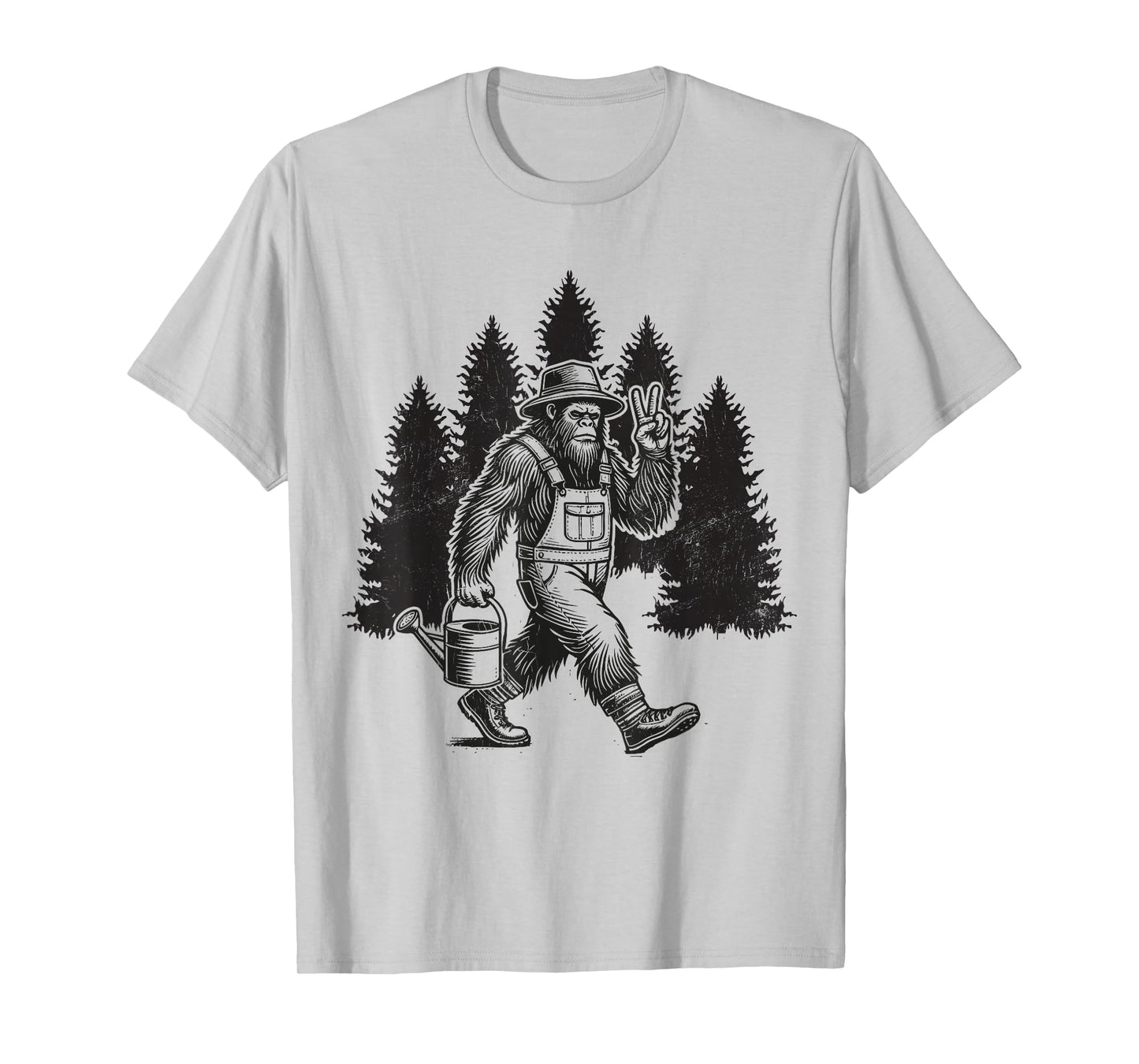 Bigfoot Gardener Watering Plants Retro Sasquatch Gardening T-Shirt