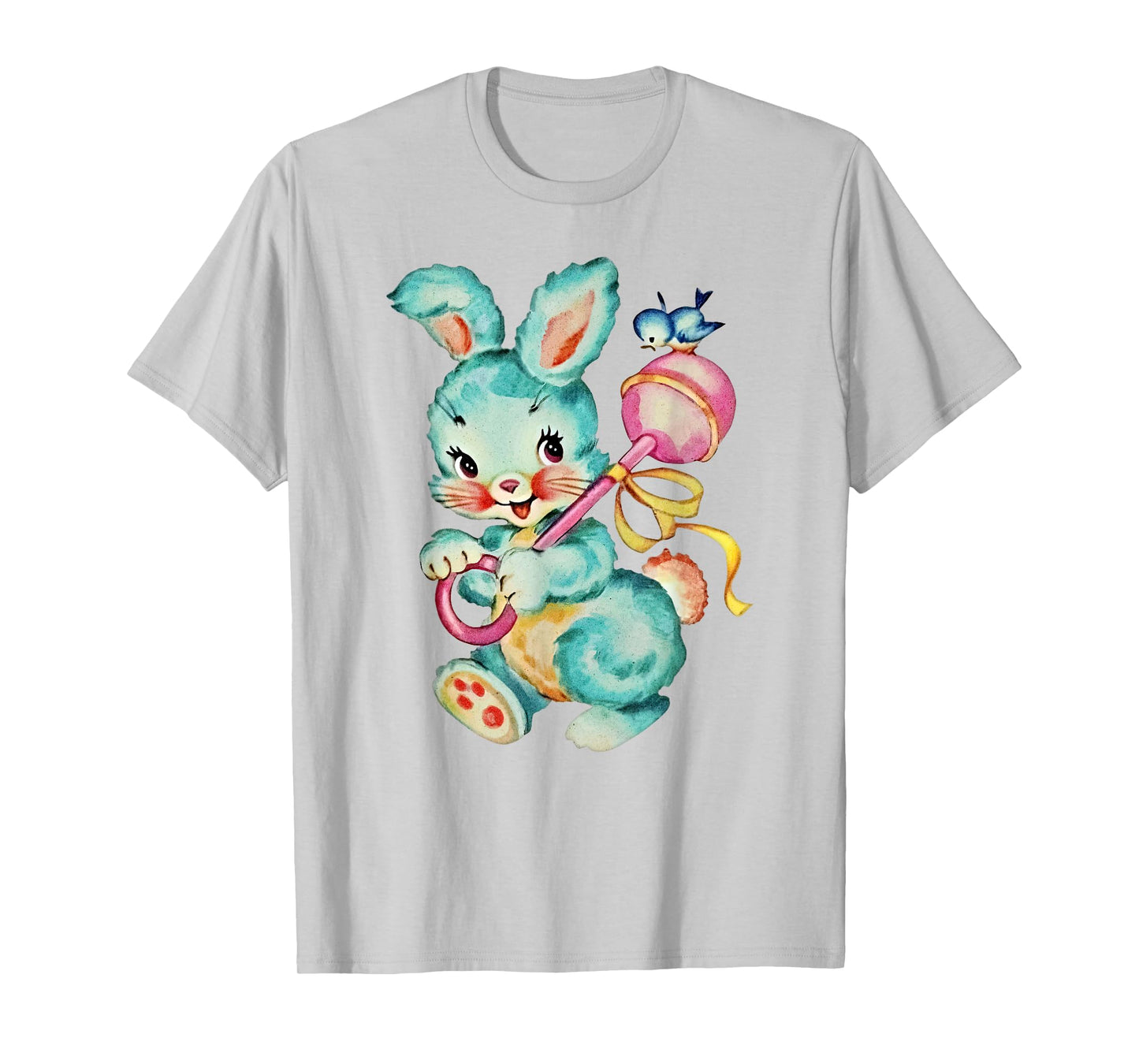 Vintage Easter Cute Bunnny And Bird Spring Retro Vintage T-Shirt