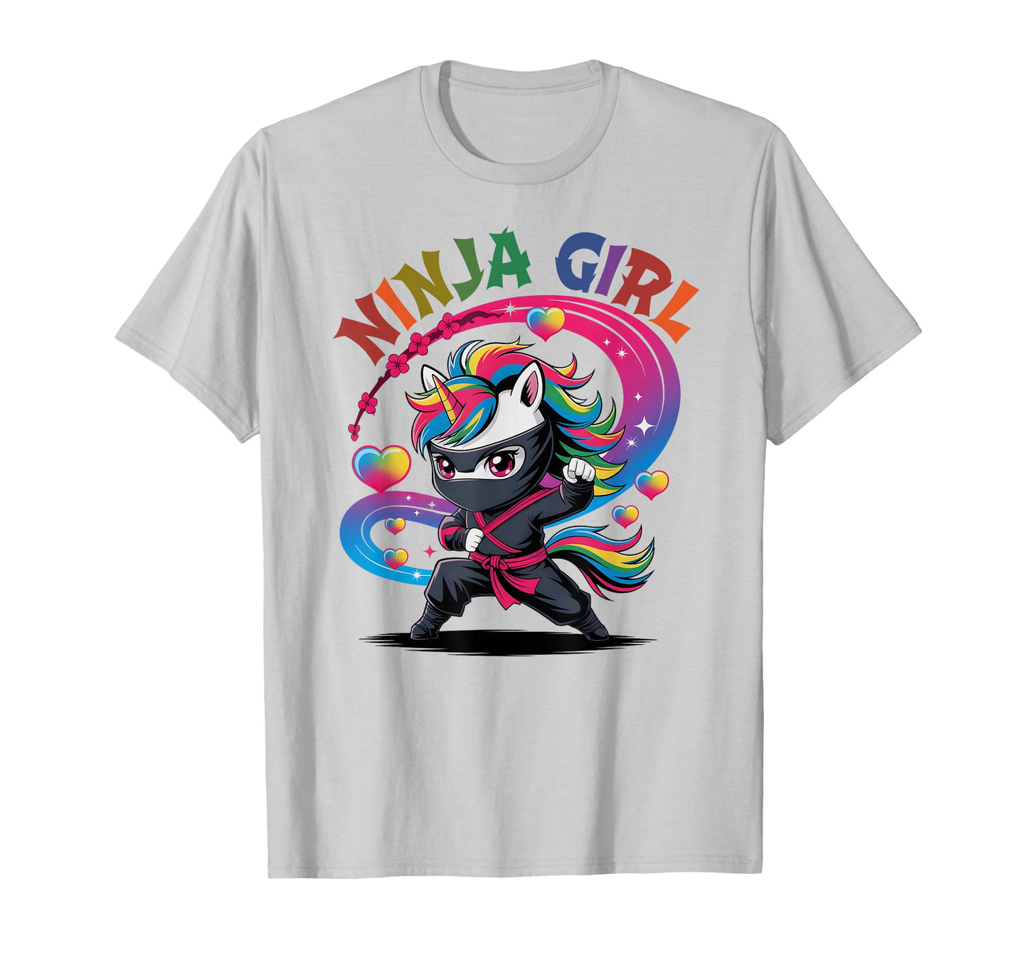 Magical NINJA GIRL Unicorn Rainbow Ponytail Princess Crew T-Shirt