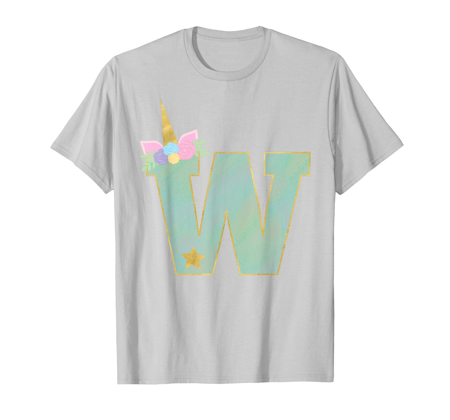 Initial Letter W Unicorn Monogram for Girls Unicorn Birthday T-Shirt