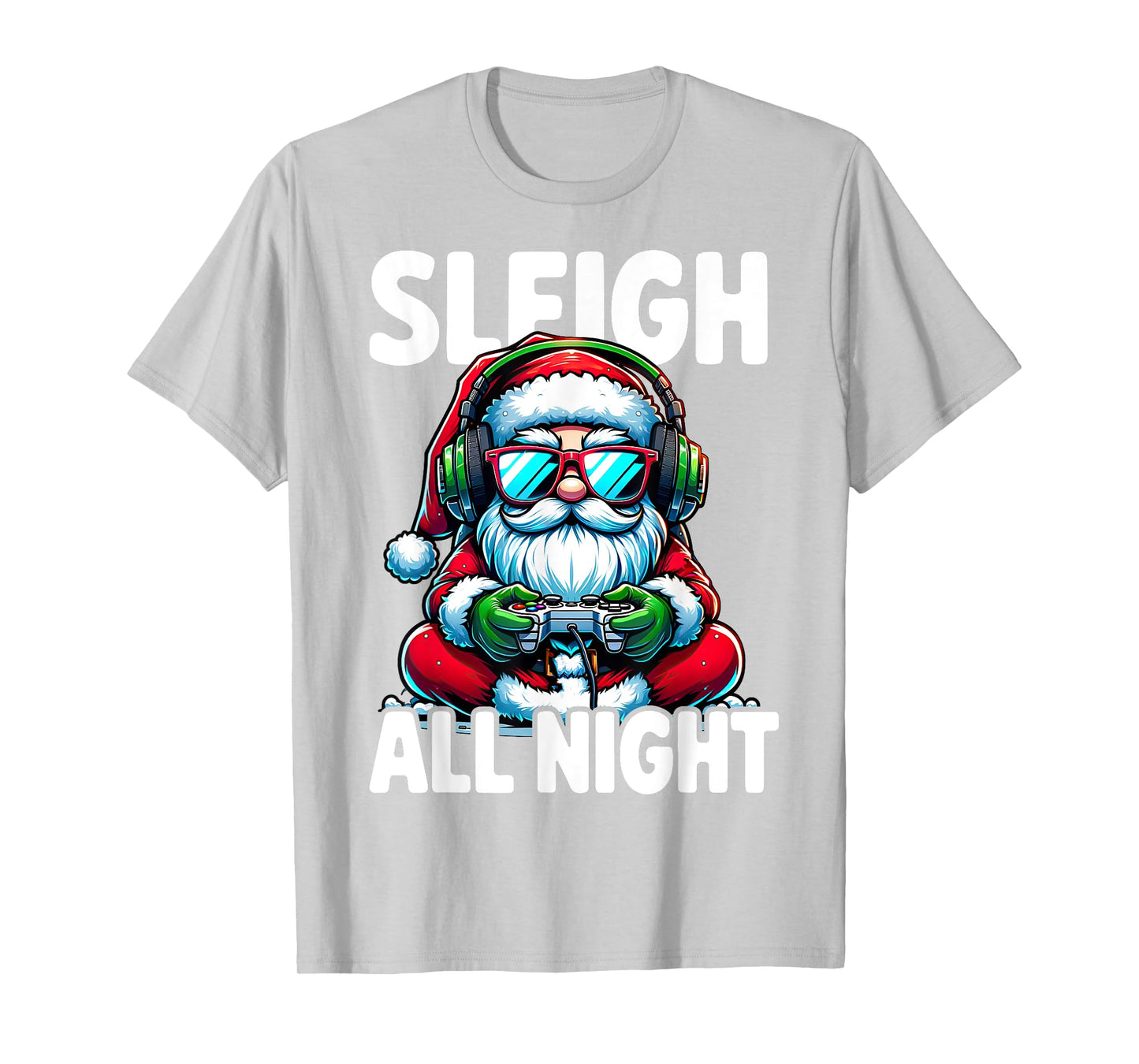 Christmas Gamer Boys Sleigh All Night Video Game Santa Xmas T-Shirt