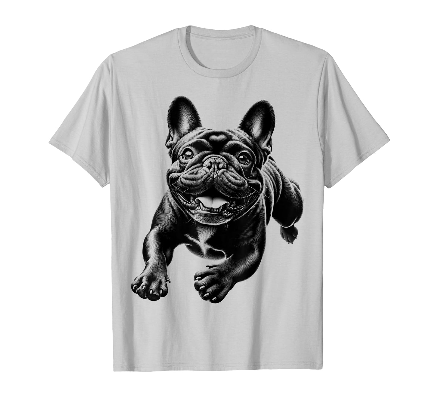 Cheerful Black French Bulldog in Jump Men Women Kids T-Shirt