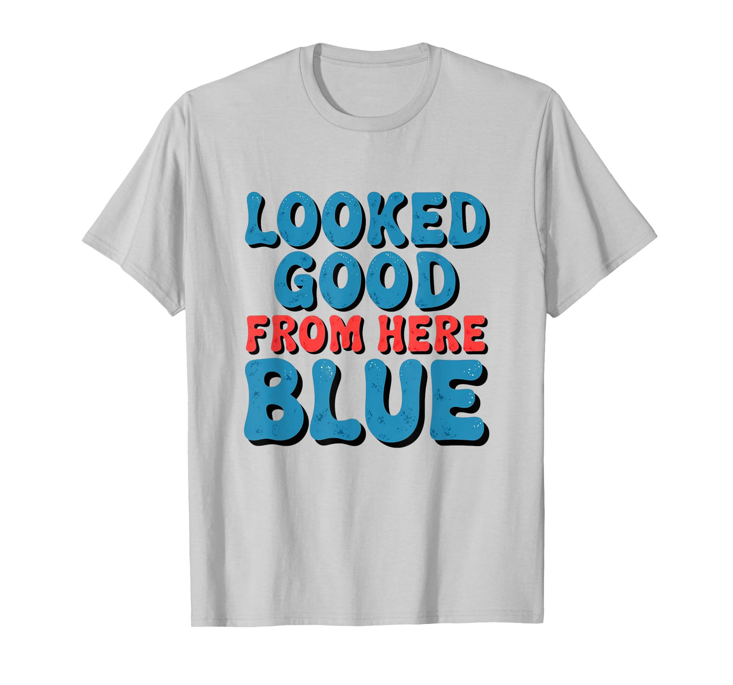 Retro Groovy Looked Good From Here Blue Funny Softball T-Shirt