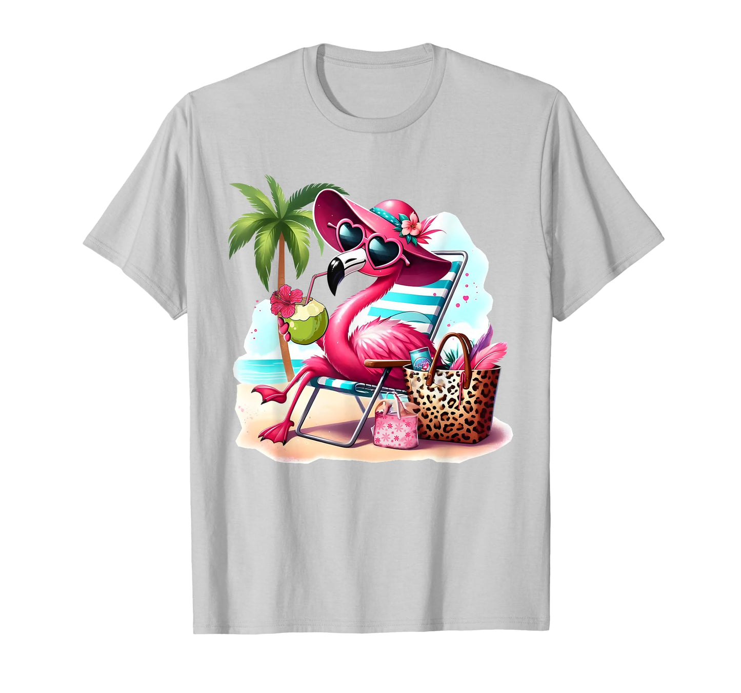 Flamingo At Beach Cute Flamingo Tropical Birds Women Girl T-Shirt