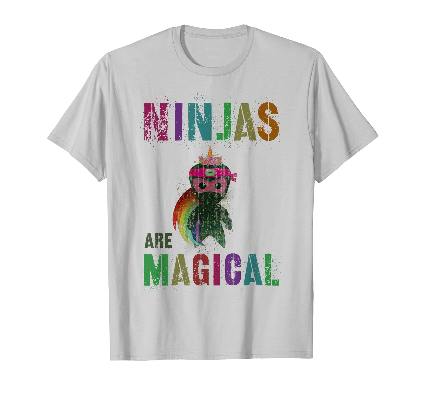 Kawaii NINJAS ARE MAGICAL Rainbow Unicorn Girls Kids My Pink T-Shirt