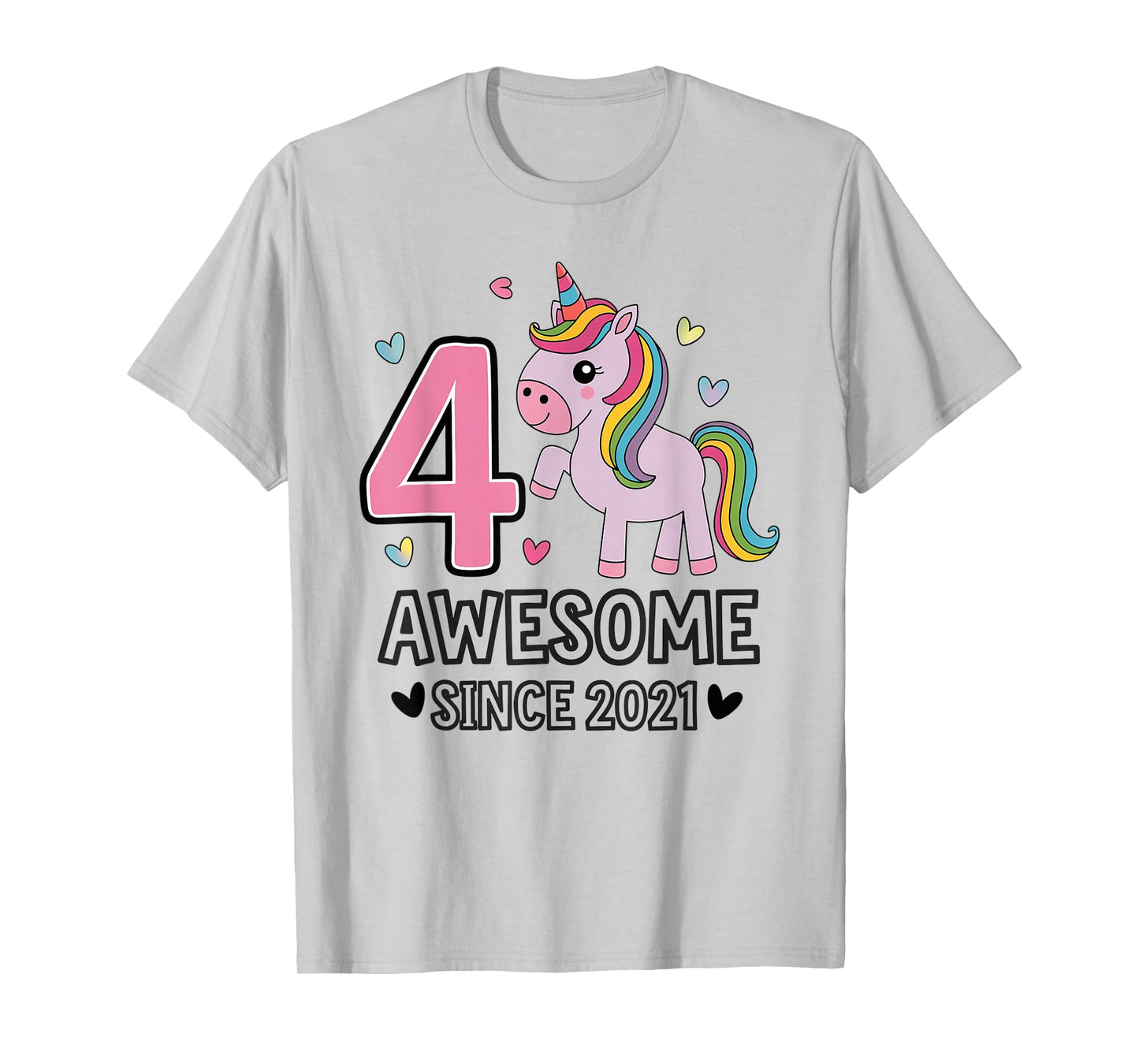 Unicorn 2025 Birthday Gifts for Girls DRNV 4 Year Old Awesome Since 2021 Unicorn T-Shirt Grey Small Classic Fit Short Sleeve T-Shirt