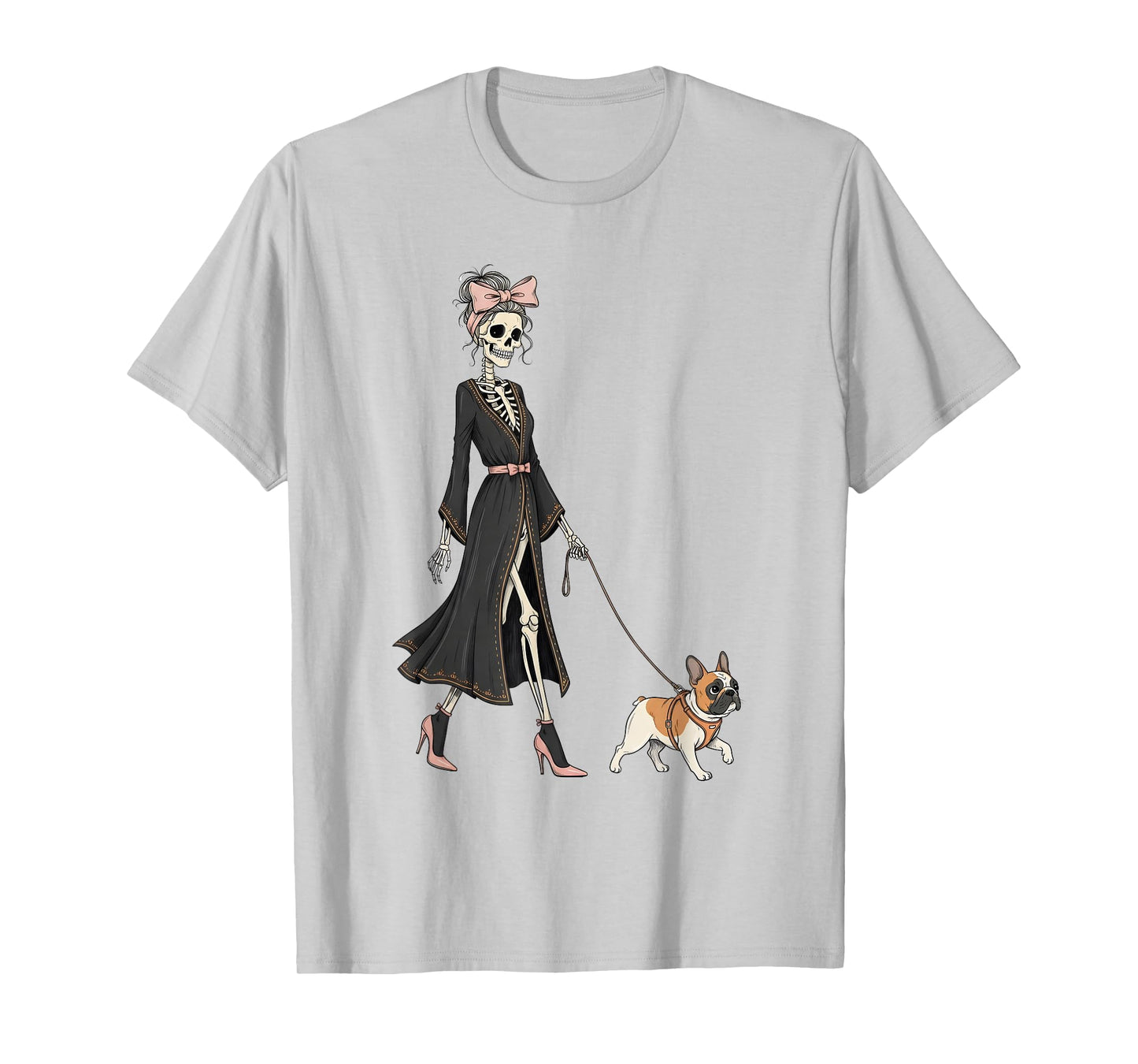 Skeleton French Bulldog Dog Walking Halloween Women T-Shirt