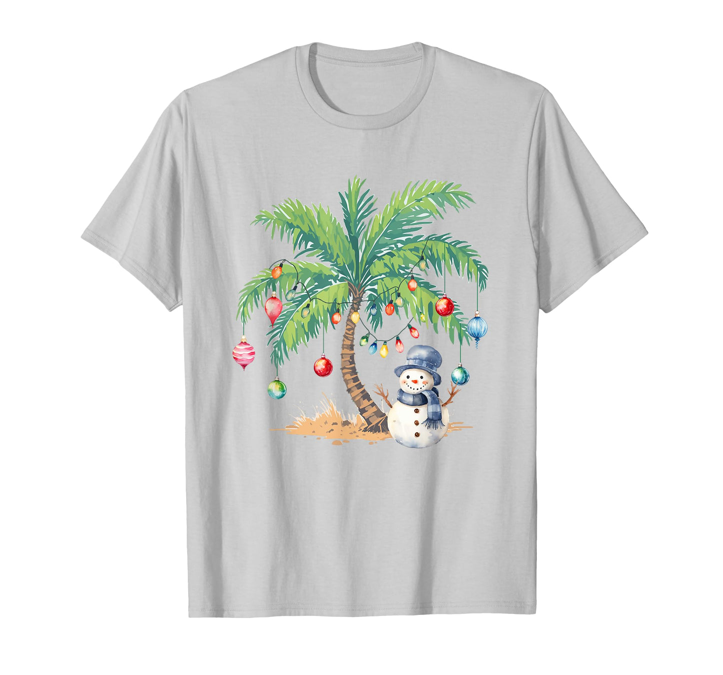 Vintage Palm Tree Snowman Tropical Christmas Deck The Palms T-Shirt
