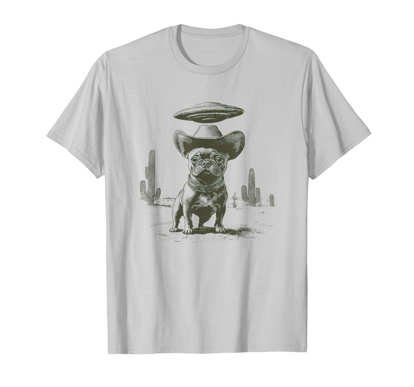 French Bulldog With Cowboy Hat In Desert UFO ALien T-Shirt