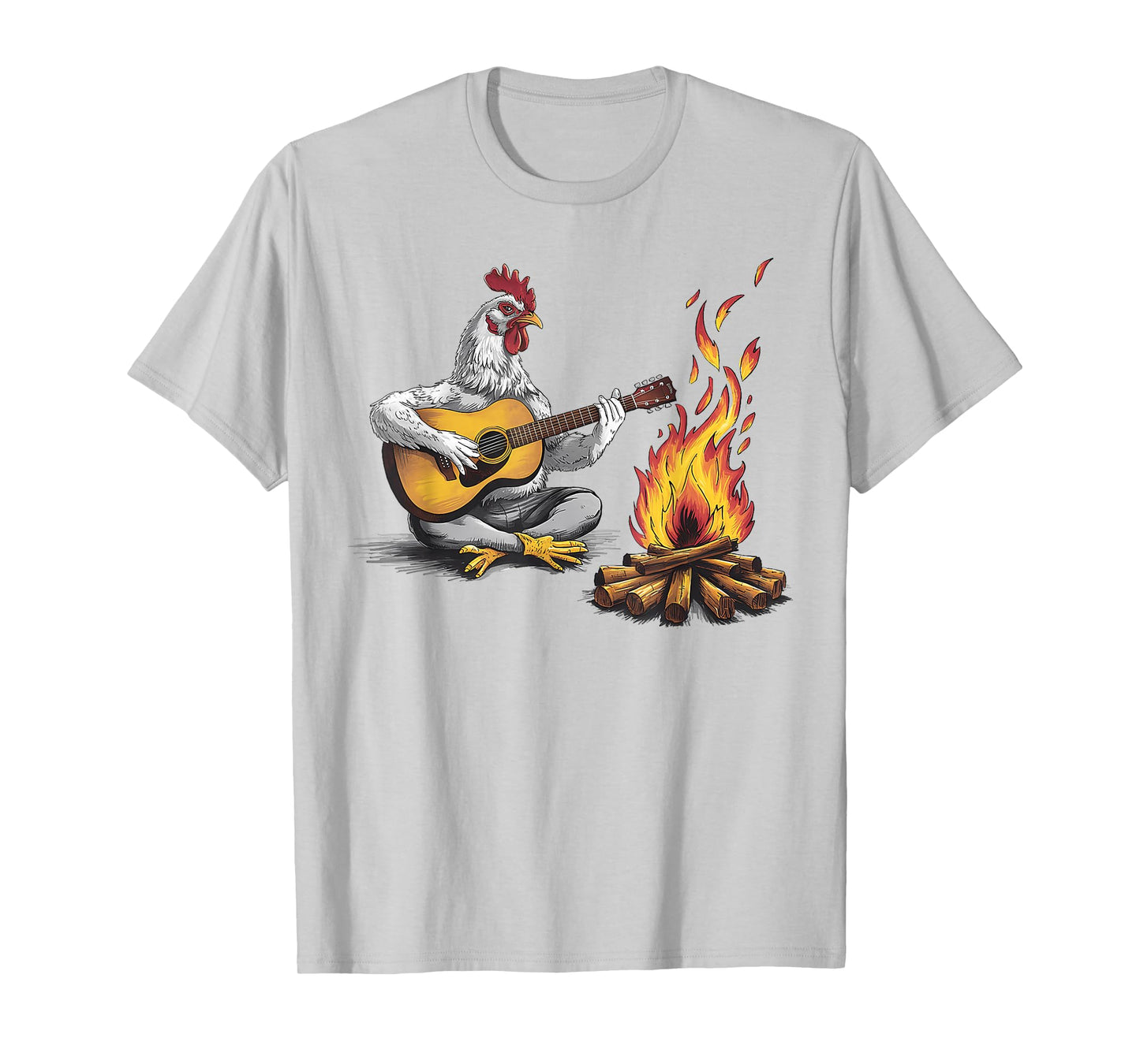 Funny graphic design Chicken Playing Guitar with Campfire T-Shirt