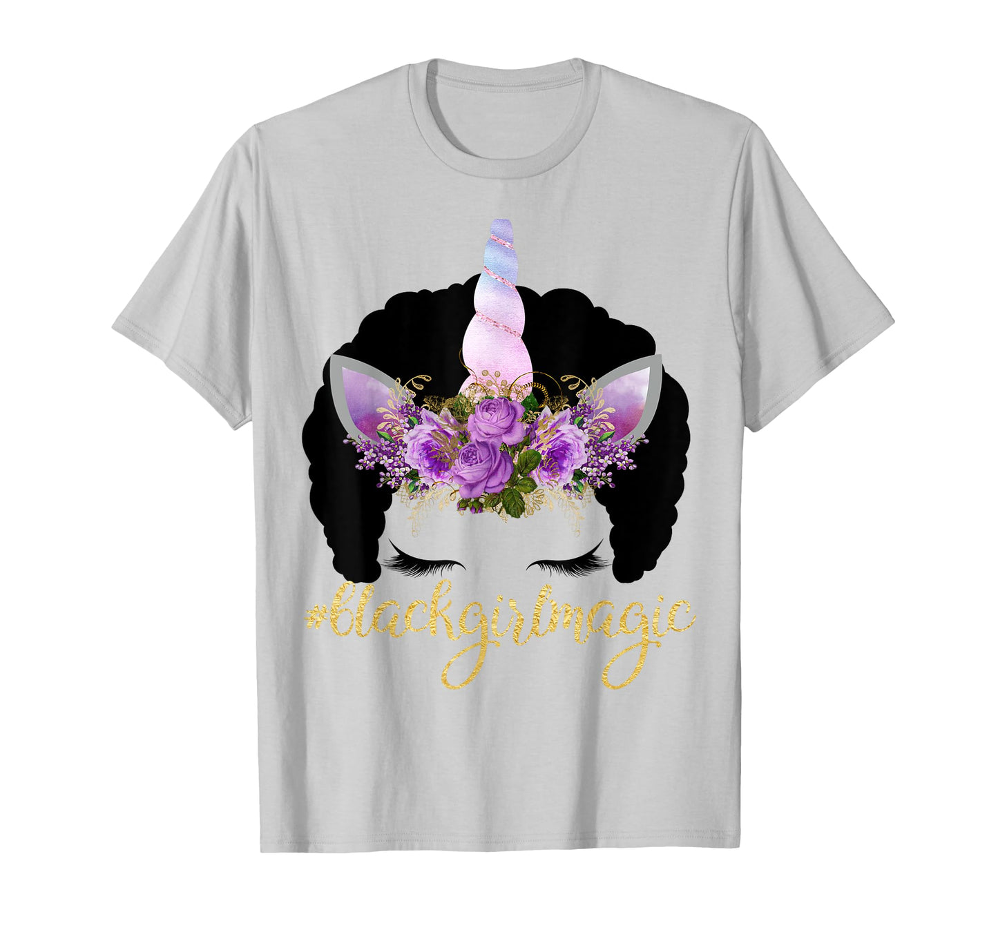 Purple Unicorn Afro Kids Gift Black Girl Magic Birthday Gift T-Shirt