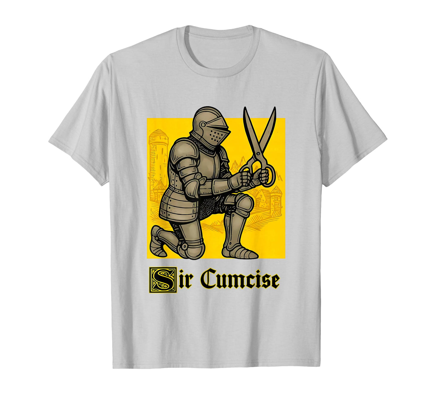 Sir Cumcise Knight Holding Scissors Funny Medieval T-Shirt