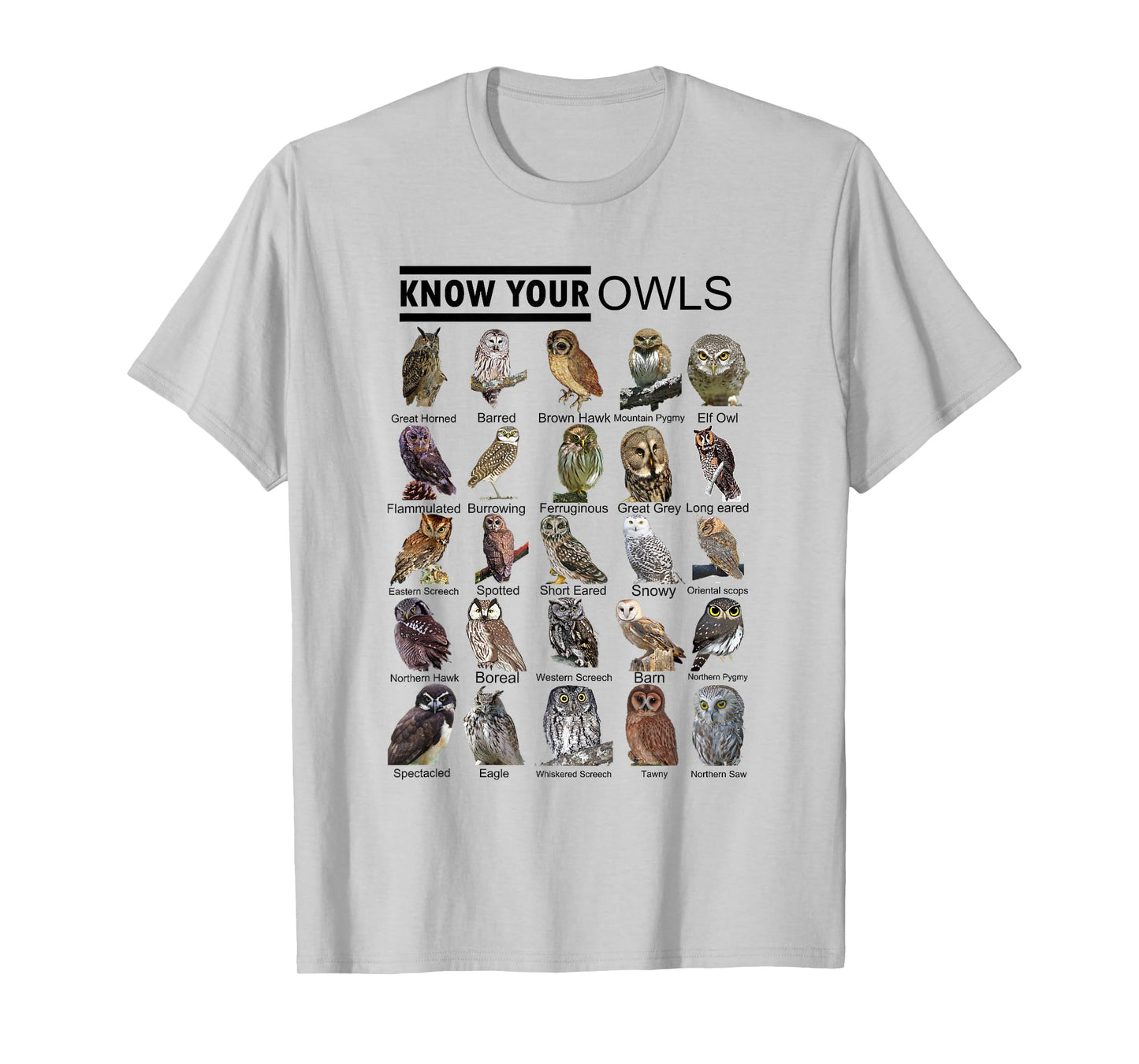 Know Your Owls All Type of Owl Spirit Animal For Owl Lovers T-Shirt