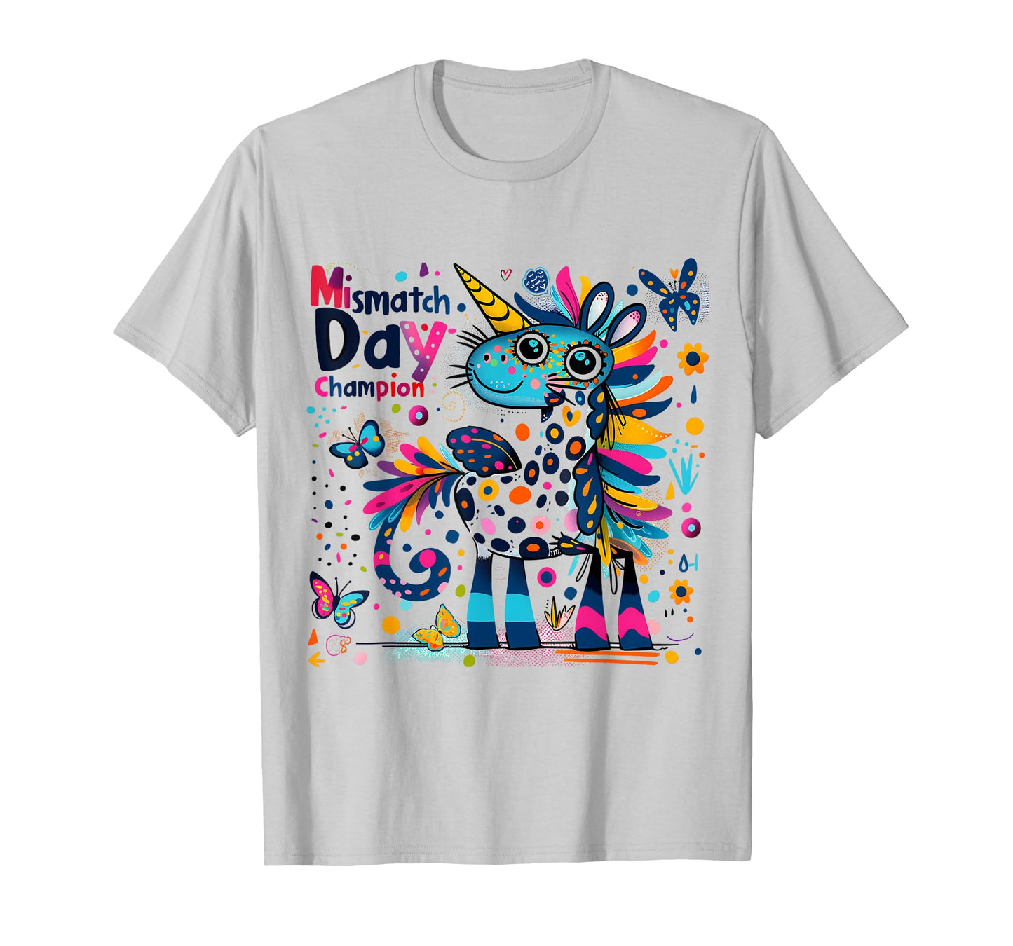 Mismatch Day Champion Funny Colorful Unicorn School Outfit T-Shirt
