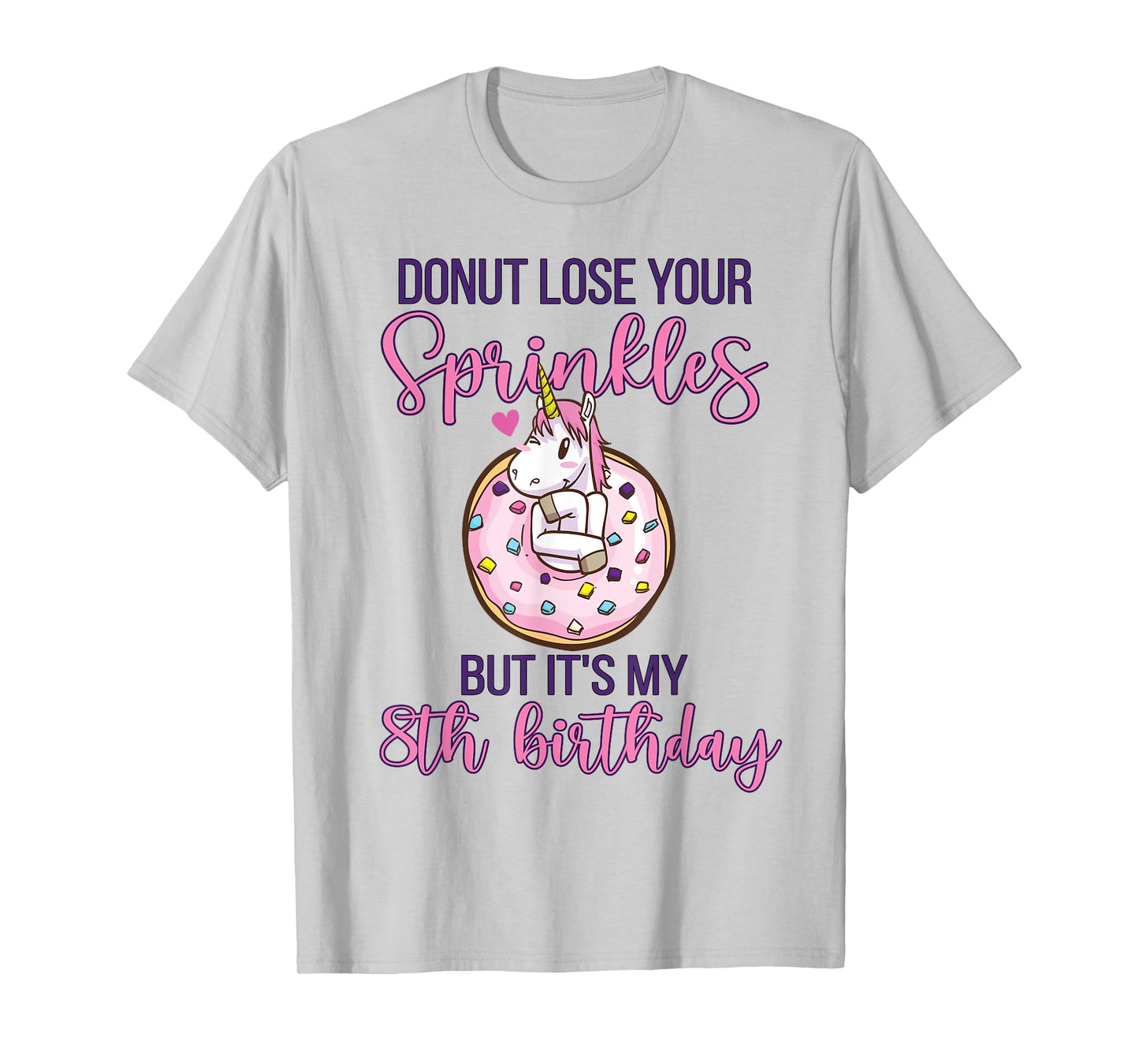 8th Donut Birthday Party Unicorn Eight Year Old Sweet Girl T-Shirt