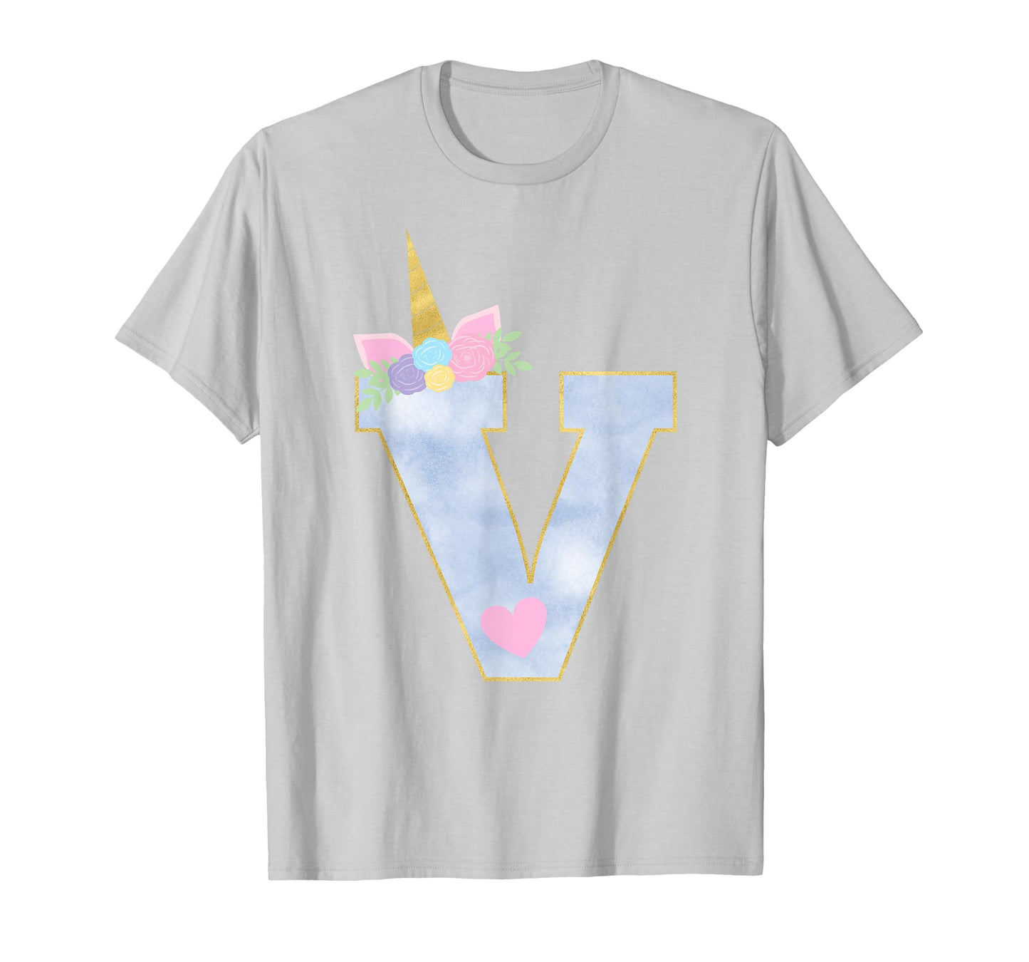 Initial Letter V Unicorn Monogram for Girls Unicorn Birthday T-Shirt