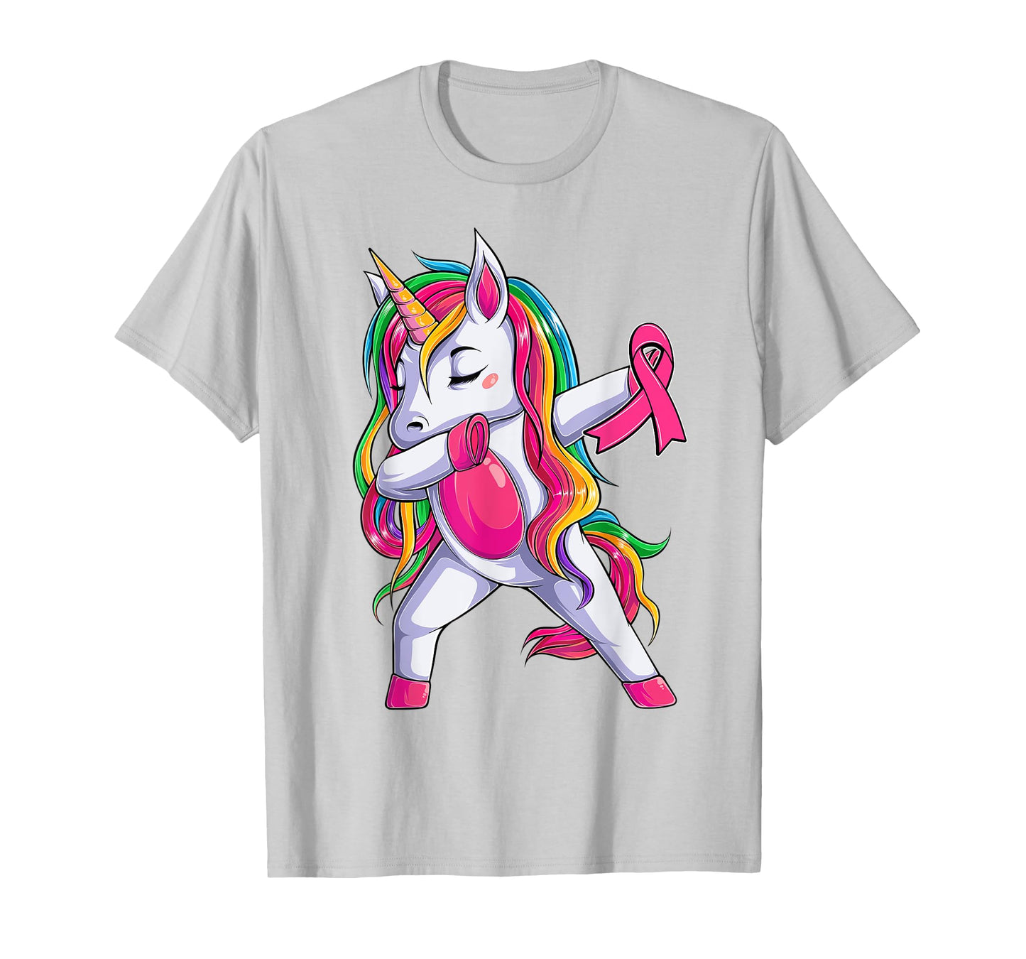 Dabbing Unicorn Pink Ribbon Breast Cancer Awareness Support T-Shirt