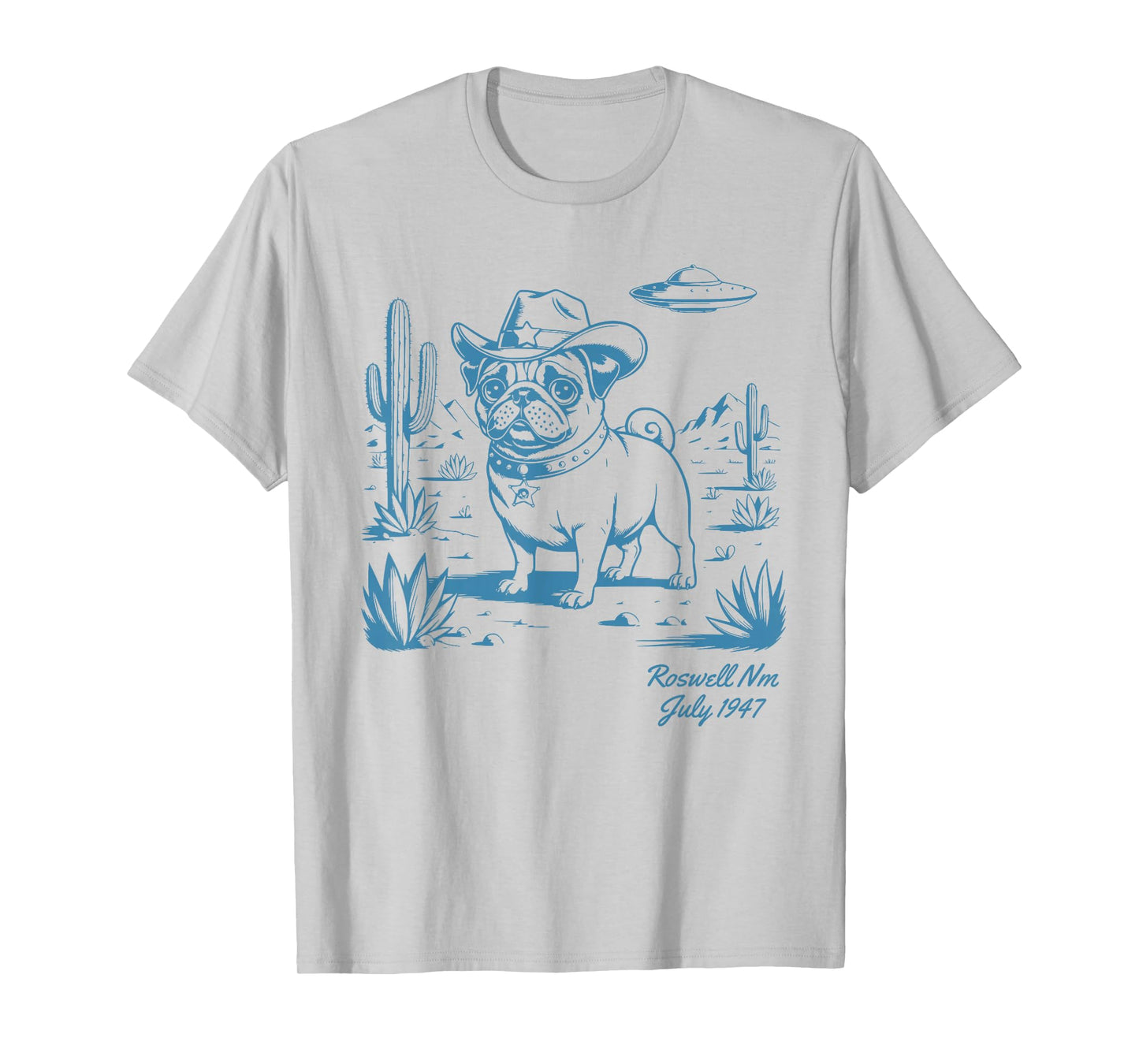 Pug Dog Cowboy Cowgirl UFO Vintage Western Country Dog Mom T-Shirt